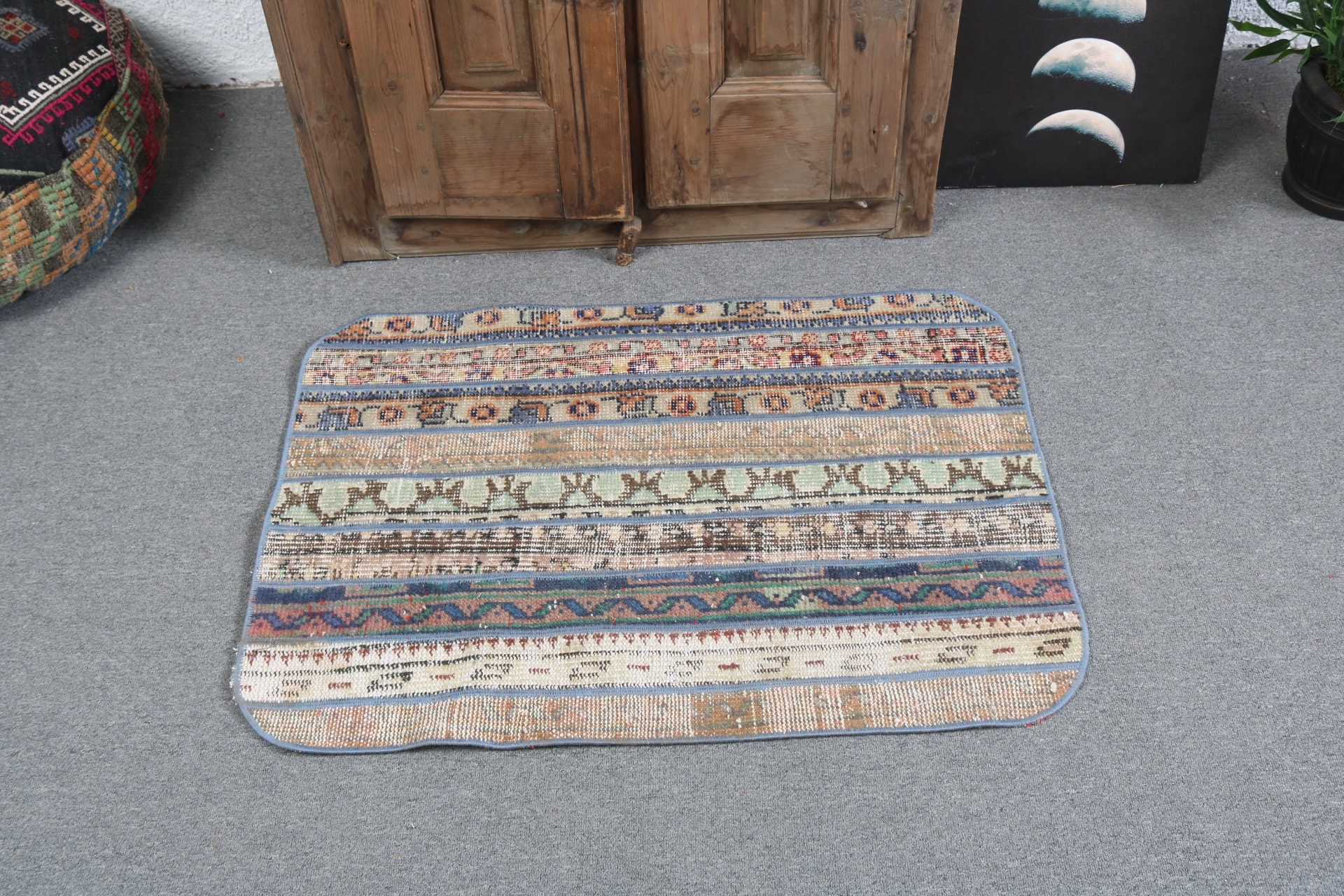 Türk Halıları, Düz Dokuma Halı, Giriş Halısı, Yeşil Zemin Halıları, Boho Halıları, Dış Mekan Halıları, Vintage Halılar, 2,2x3,1 ft Küçük Halı, Araba Paspas Halıları