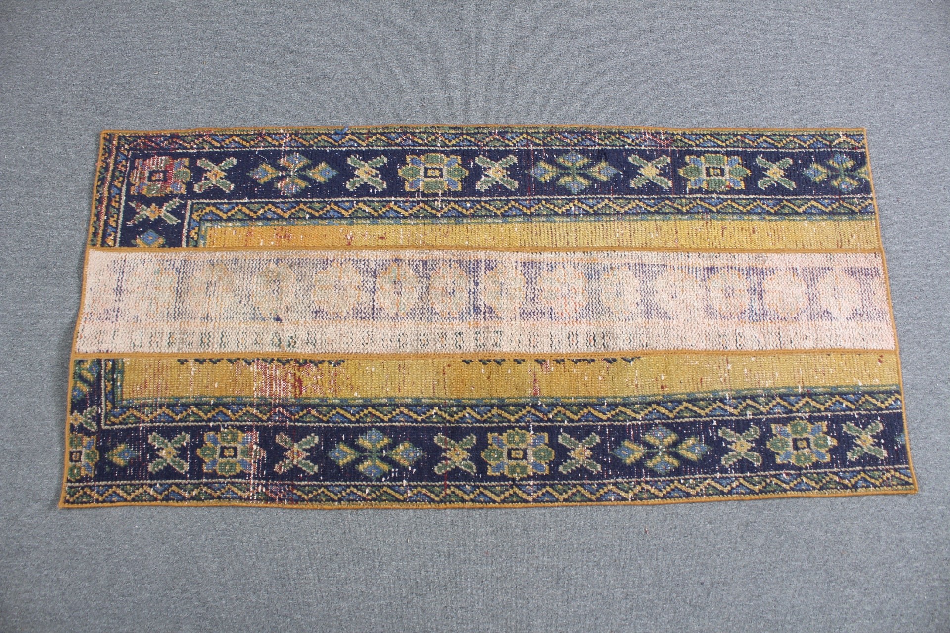 2.6x5.4 ft Küçük Halı, Yurt Halıları, Vintage Halılar, Mavi Oryantal Halı, Türk Halısı, Antika Halı, Yatak Odası Halısı, Duvara Asılı Halı, Araba Paspas Halıları