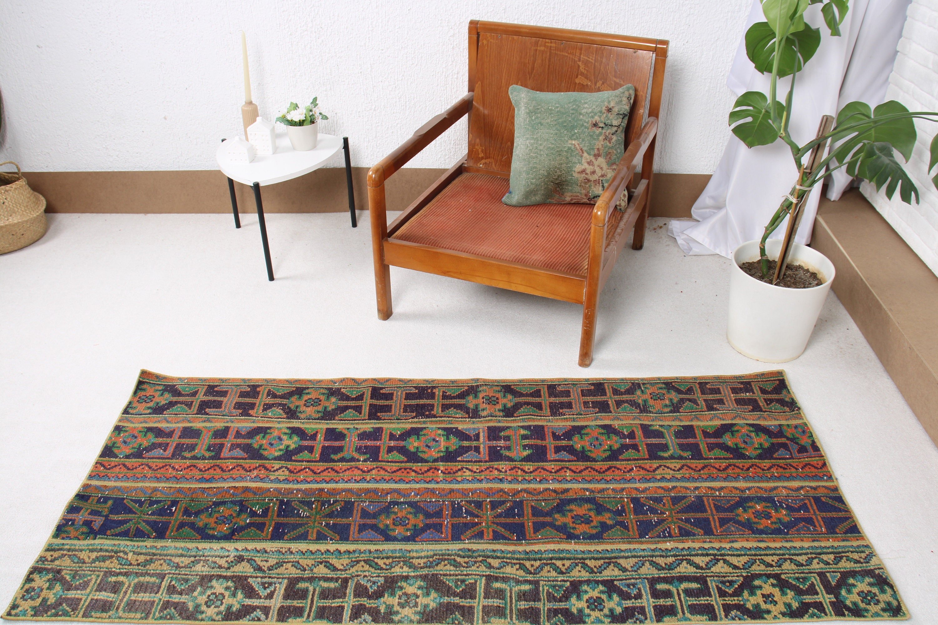 Vintage Halılar, Yatak Odası Halıları, Türk Halısı, 2,6x5,9 ft Vurgulu Halılar, Mutfak Halıları, Vintage Vurgulu Halı, Fas Halısı, Mavi El Dokuma Halılar