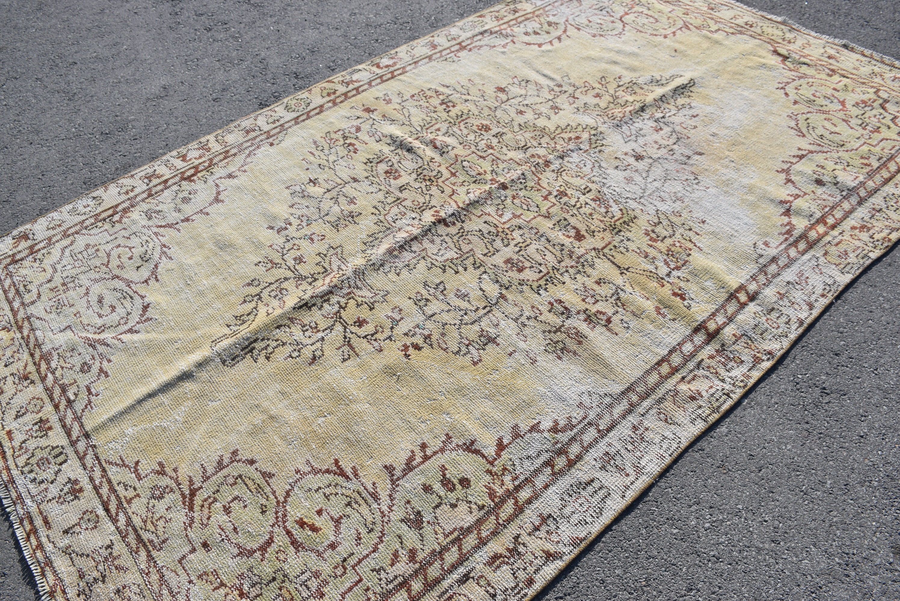 Sarı Yatak Odası Halısı, Anadolu Halısı, Ev Dekorasyonu Halısı, Yemek Odası Halısı, 5.8x9.4 ft Büyük Halı, Vintage Halı, Oturma Odası Halısı, Türk Halıları