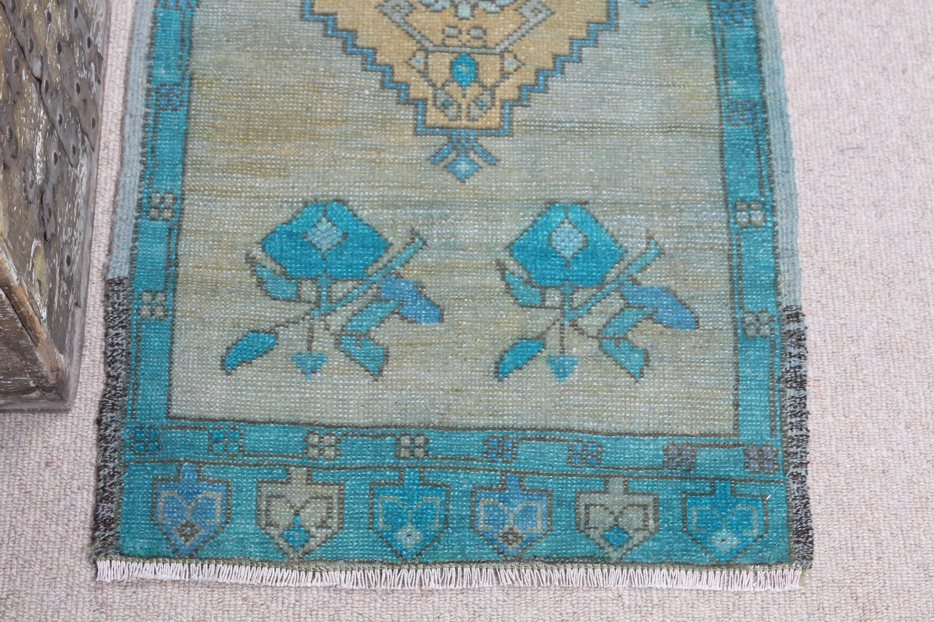 Retro Halı, Duvara Asılı Halılar, Türk Halıları, Yeşil 1.7x3.3 ft Küçük Halı, Çocuk Halısı, Yün Halı, Vintage Halı, Anadolu Halısı