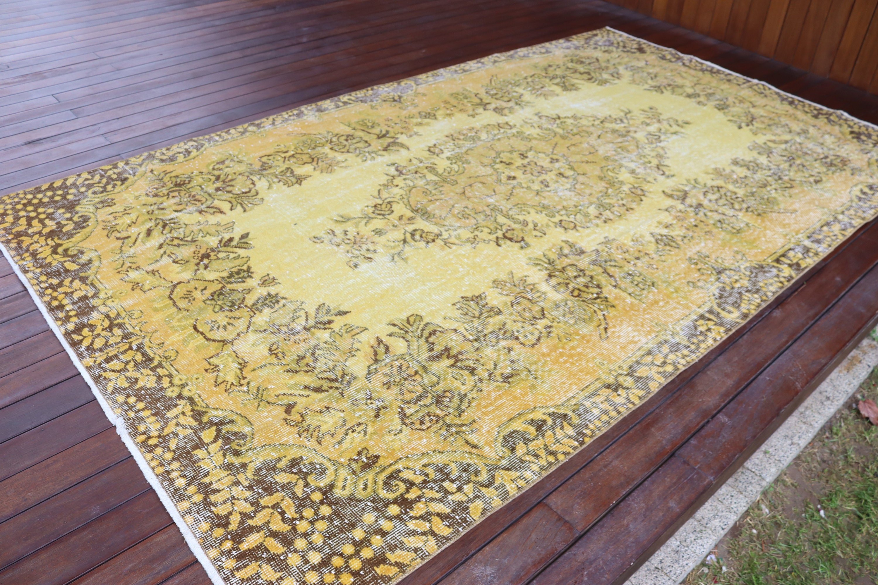 Türk Halıları, Büyük Boho Halıları, Vintage Halılar, Sarı Oryantal Halılar, Boho Halısı, Oushak Halısı, Yemek Odası Halıları, 5,5x9,4 ft Büyük Halılar