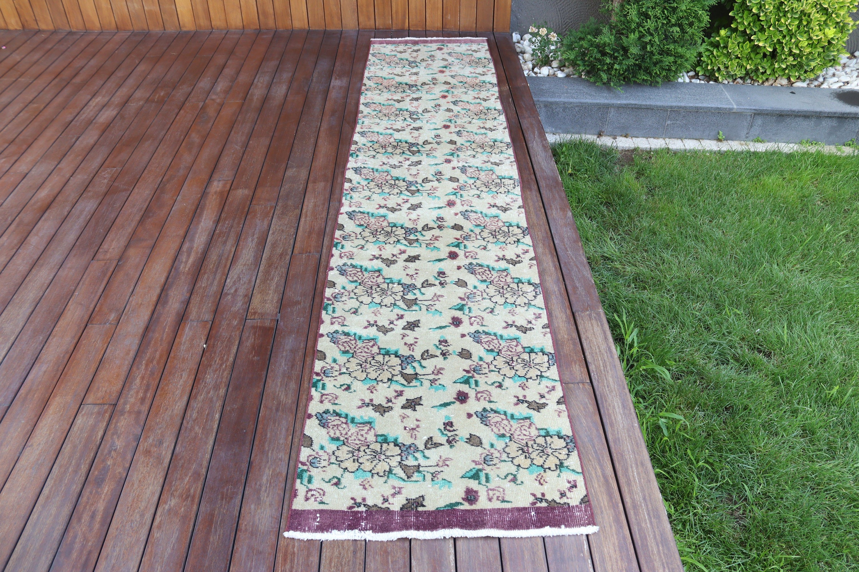 Oriental Rug, Hallway Rugs, Vintage Rug, Turkish Rugs, Kitchen Rug, Traditional Rugs, 2.1x9.6 ft Runner Rugs, Luxury Rugs, Beige Floor Rug