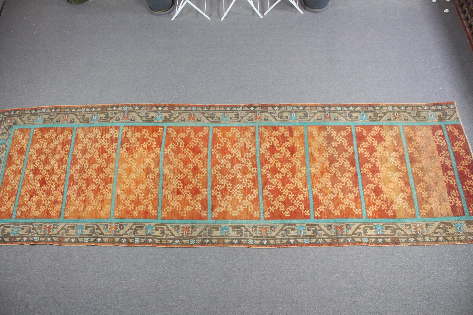 Antique Rug, Turkish Rugs, 4.6x15.3 ft Runner Rugs, Rugs for Corridor, Office Rugs, Orange Cool Rug, Stair Rug, Vintage Rug