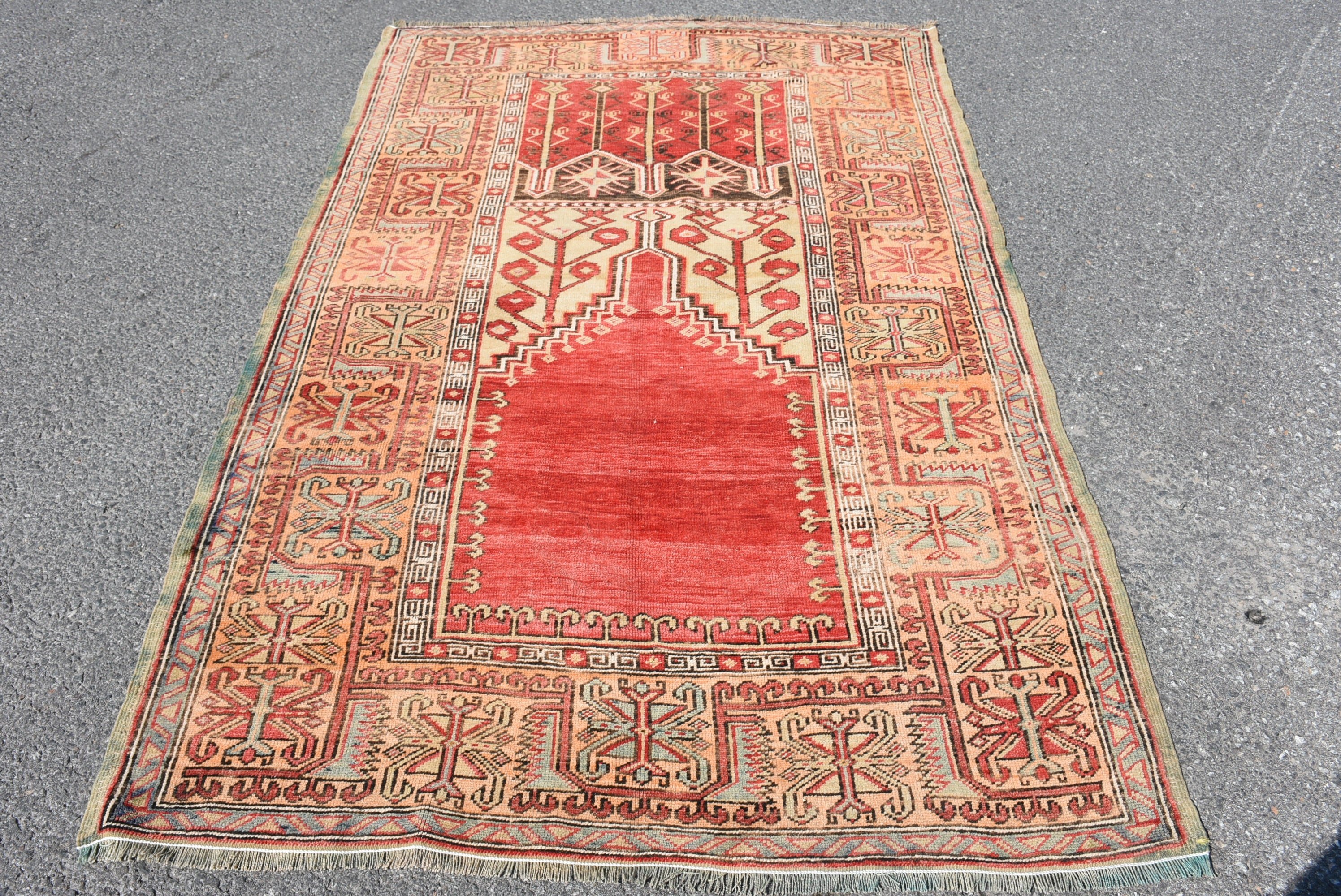 Turkish Rug, Floor Rug, Vintage Rug, Organic Rug, Bedroom Rugs, Red Moroccan Rug, 4.3x7.1 ft Area Rug, Rugs for Kitchen