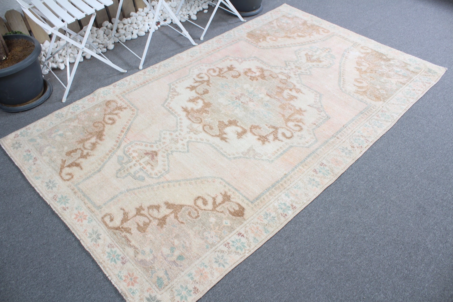 Beige Antique Rug, Vintage Rugs, Aztec Rug, Bedroom Rug, Turkish Rug, Nursery Rug, Boho Rug, Rugs for Floor, 4.5x7.4 ft Area Rugs, Wool Rug