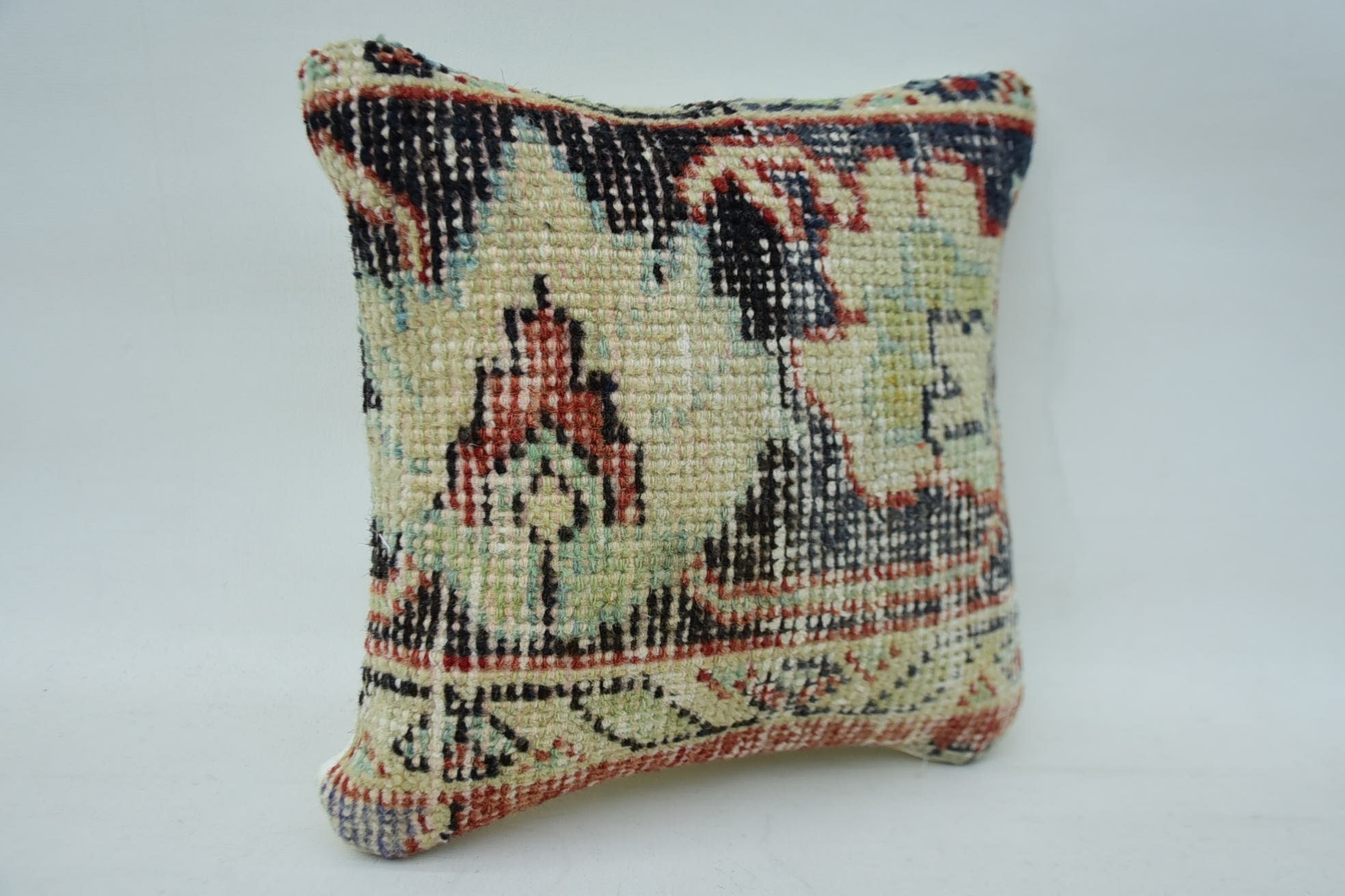 Ethnical Kilim Rug Pillow, Turkish Pillow, Tribal Pillow Case, Vintage Kilim Pillow, 12"x12" Beige Cushion Case