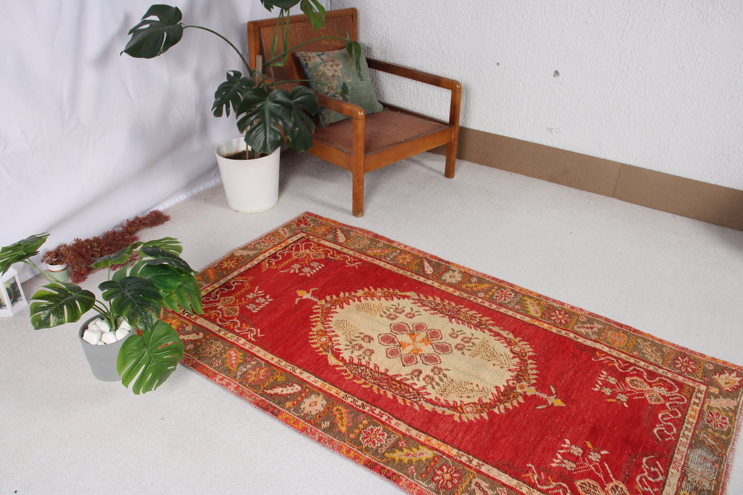 Türk Halıları, Mutfak Halıları, 3.3x5.9 ft Accent Halı, Vintage Halı, Mutfak Halıları, Antika Halı, Kırmızı Antika Halı, Yün Halılar, Yatak Odası Halısı