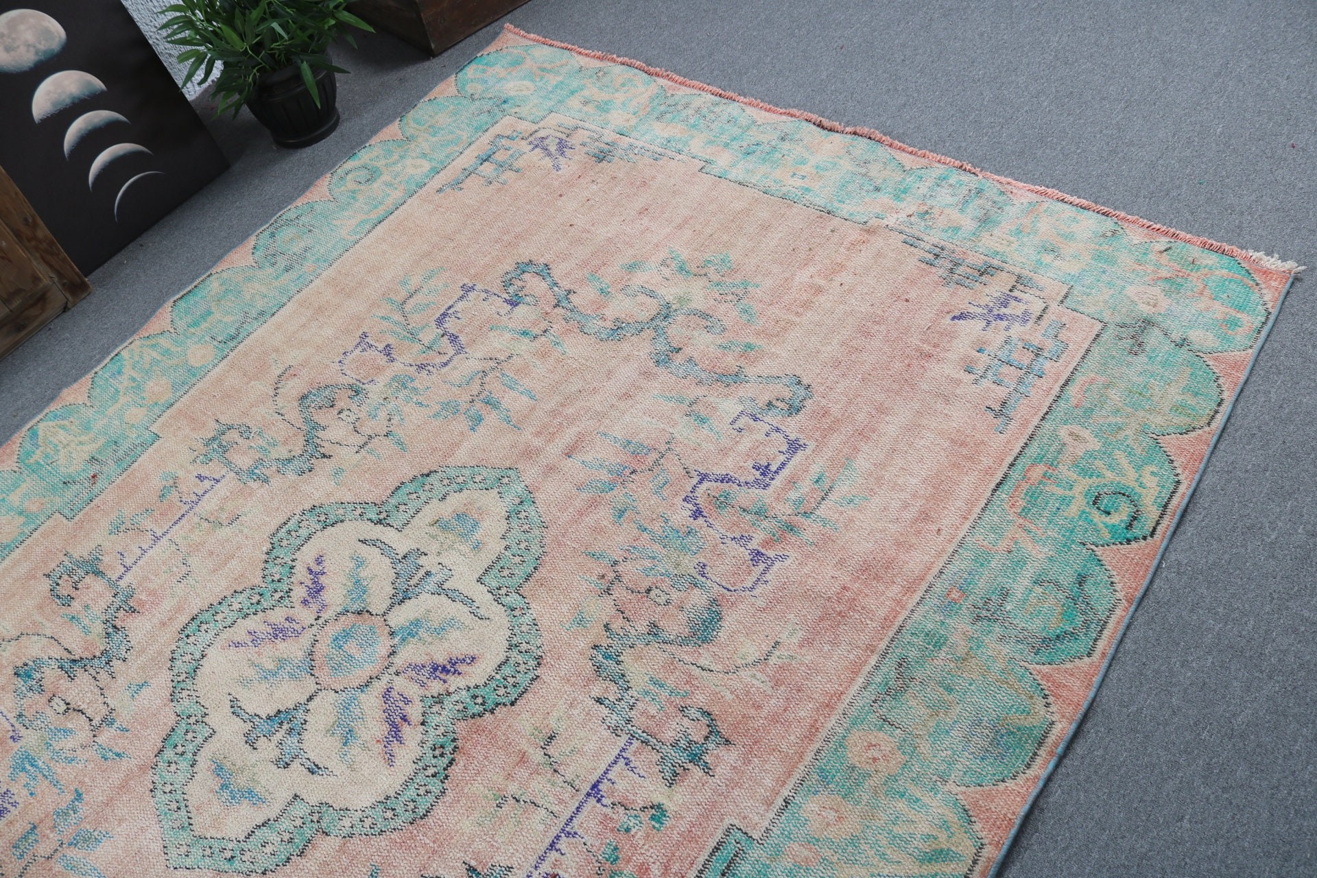 Oryantal Halı, Vintage Halı, Türk Halıları, Büyük Vintage Halılar, 5.7x8.7 ft Büyük Halı, Antika Halı, Büyük Boho Halı, Turuncu El Dokuma Halılar