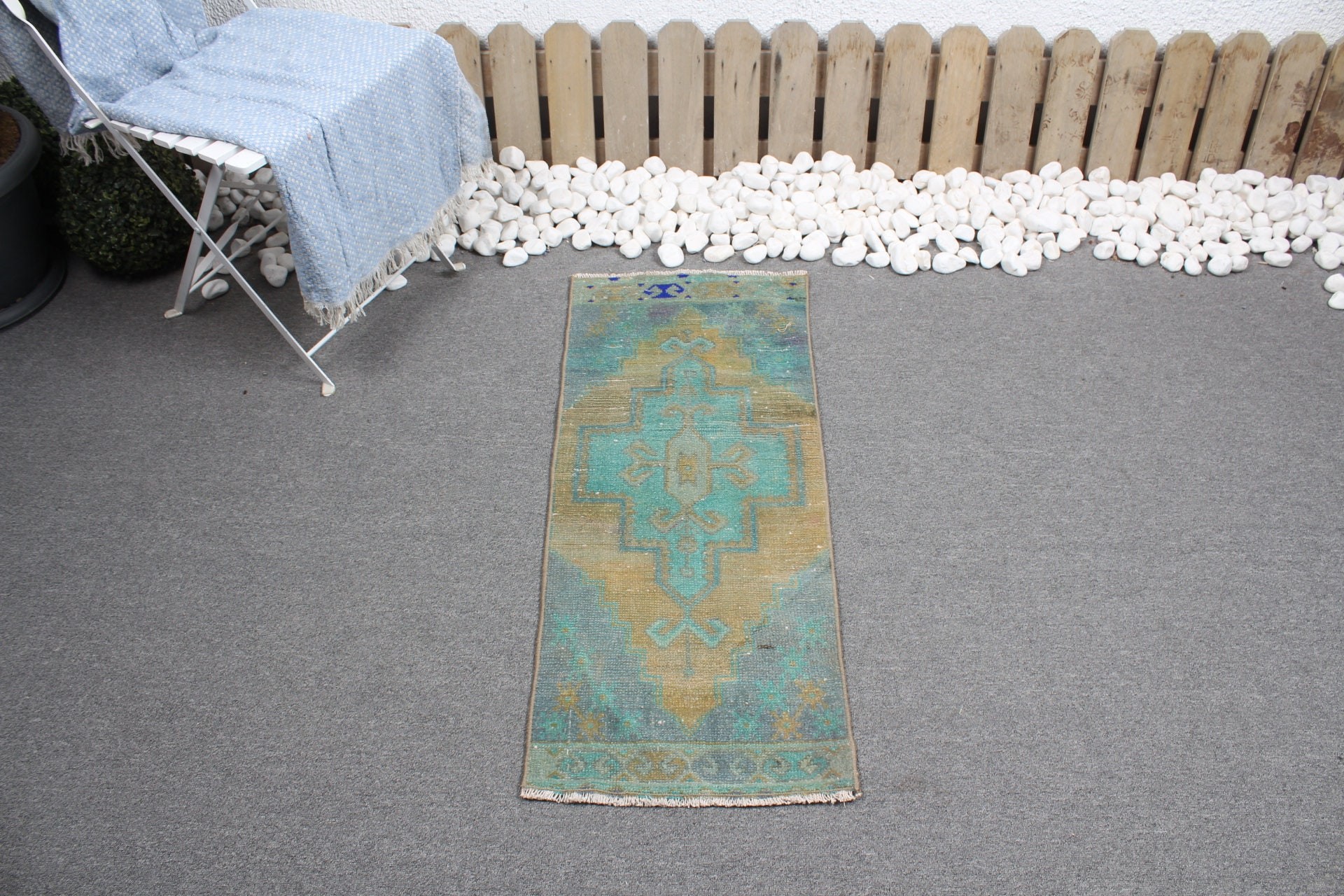 Wool Rug, Oushak Rugs, Door Mat Rugs, Green Anatolian Rug, Turkish Rugs, Bedroom Rug, 1.4x3.4 ft Small Rug, Rugs for Car Mat, Vintage Rug