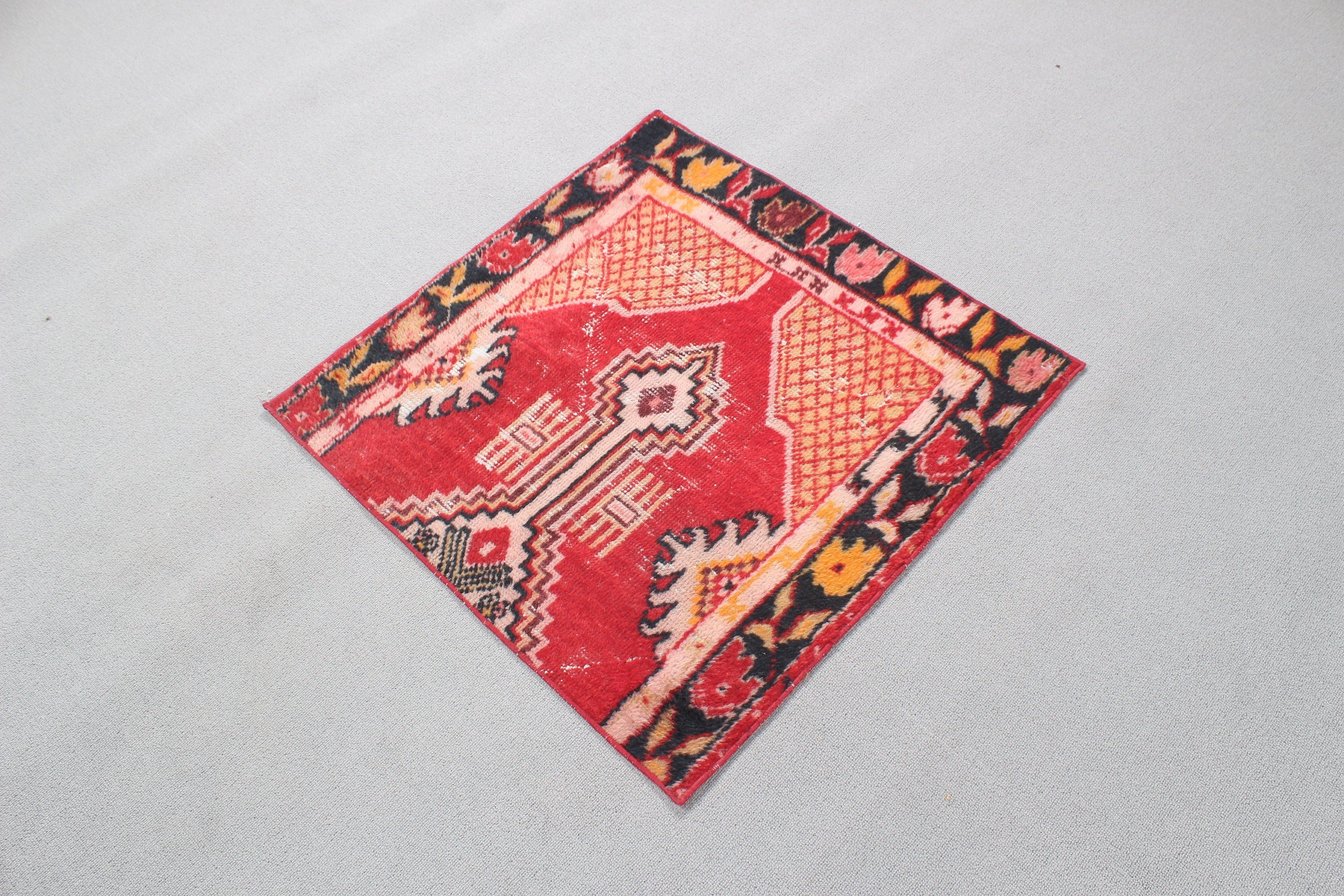 Car Mat Rug, Oriental Rug, 2.4x2.4 ft Small Rugs, Wool Rugs, Red Home Decor Rug, Small Area Rug, Artistic Rugs, Turkish Rug, Vintage Rugs