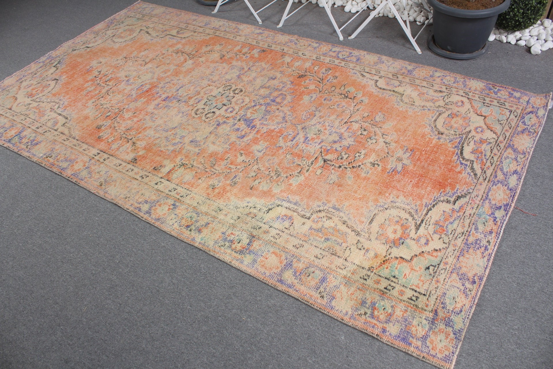 Orange Wool Rug, Oriental Rug, Living Room Rug, Rugs for Salon, Turkish Rugs, Salon Rug, Vintage Rugs, Moroccan Rugs, 5.1x9.4 ft Large Rug