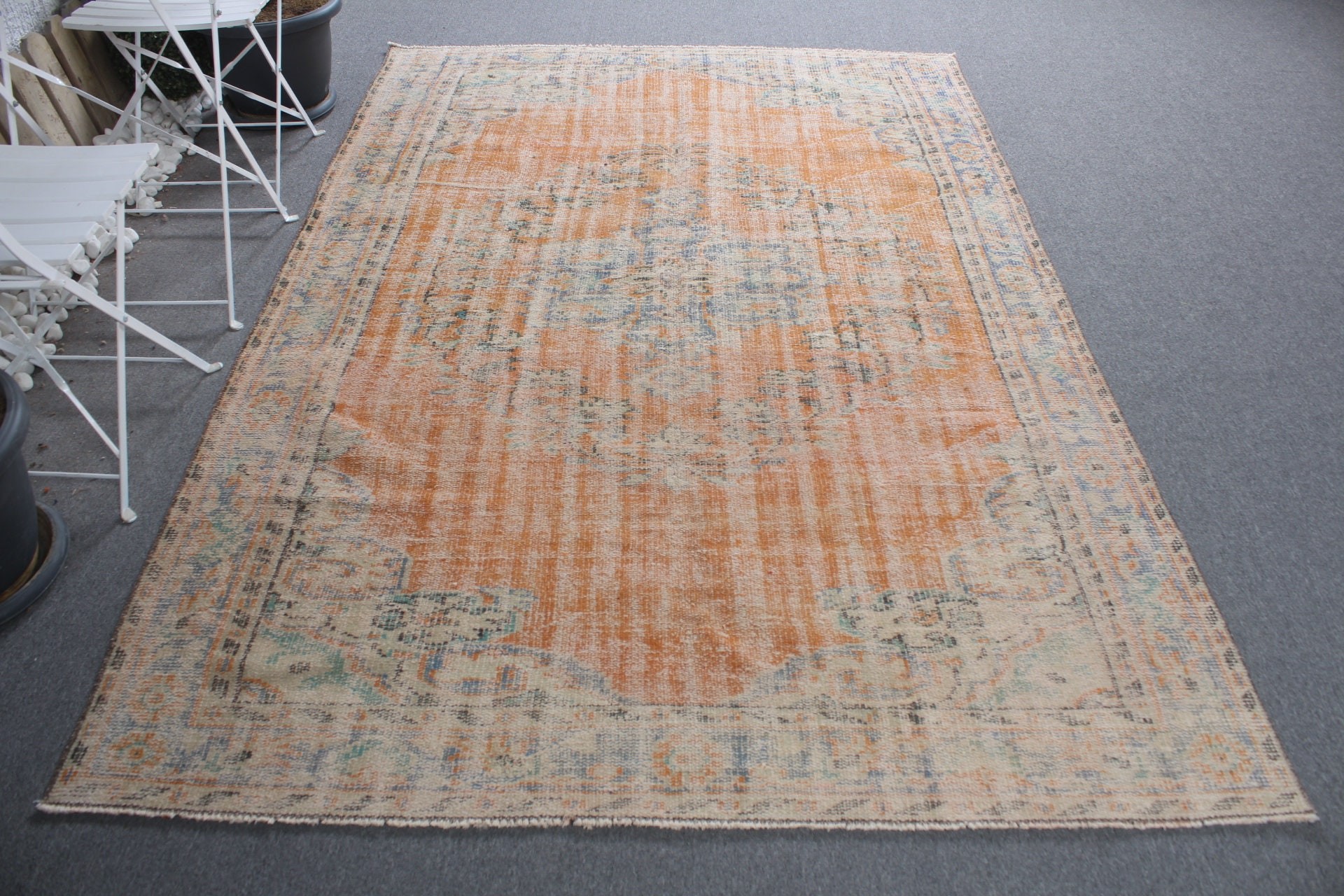 Bedroom Rug, Orange Kitchen Rugs, Turkish Rug, 5.6x8.5 ft Large Rug, Turkey Rug, Salon Rug, Anatolian Rugs, Vintage Rug, Dining Room Rug