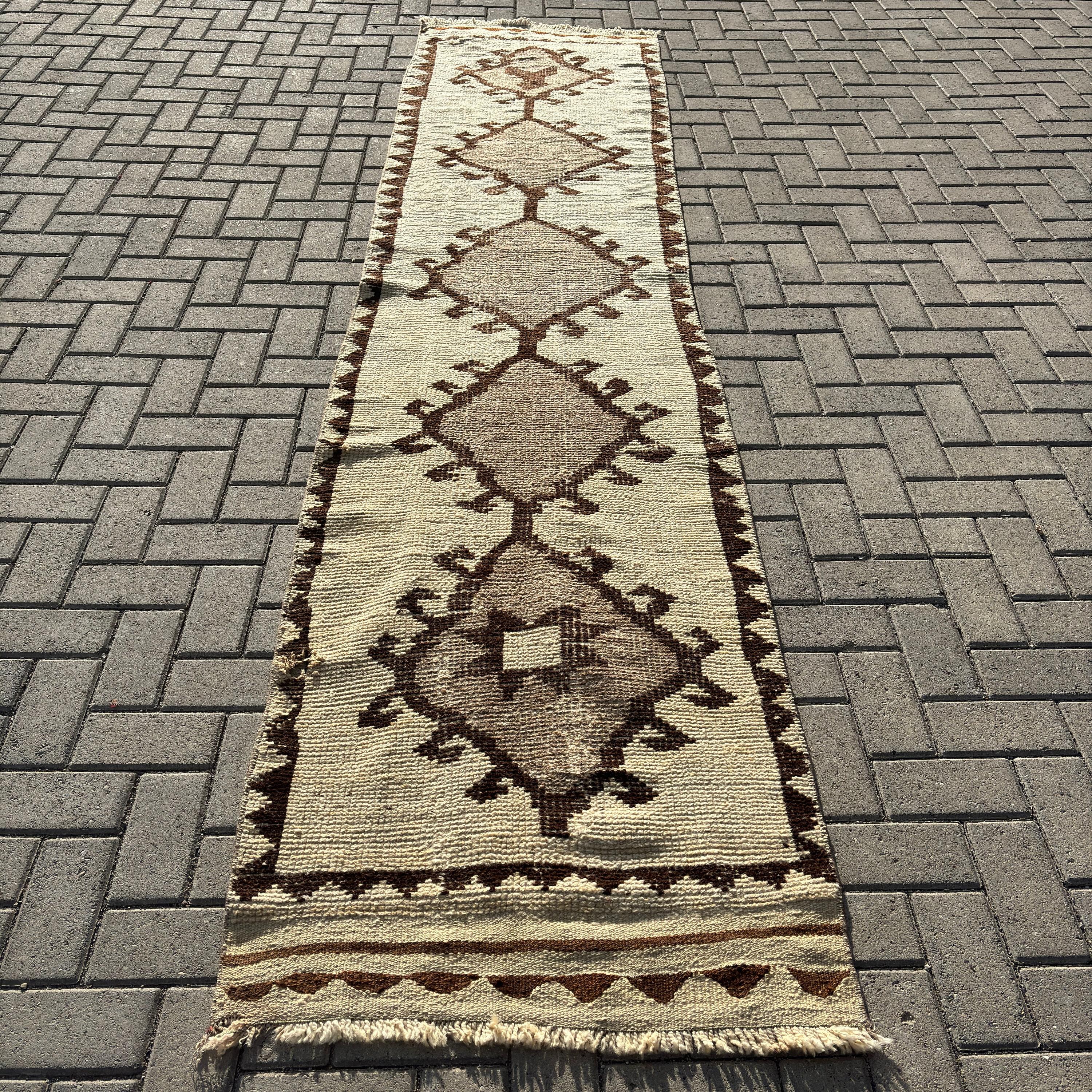 2.6x11.3 ft Runner Rug, Kitchen Rug, Turkish Rug, Office Rugs, Hallway Rugs, Beige Bedroom Rug, Rugs for Hallway, Neutral Rugs, Vintage Rug