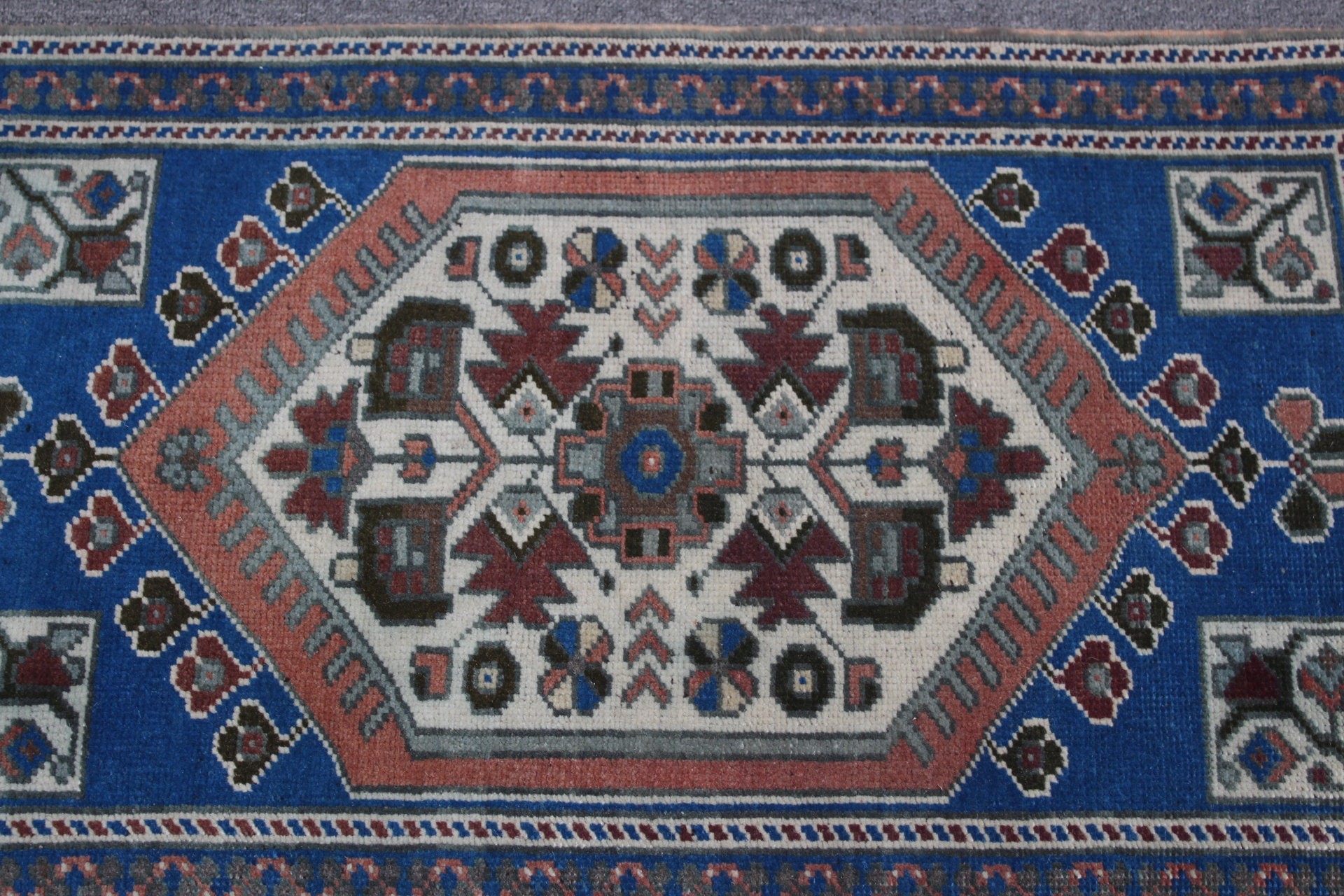 Sevimli Halı, Vintage Halı, Duvara Asılı Halı, Banyo Halısı, Türk Halısı, Mavi Yer Halısı, 1.7x3 ft Küçük Halı, Sanat Halıları, Yün Halı