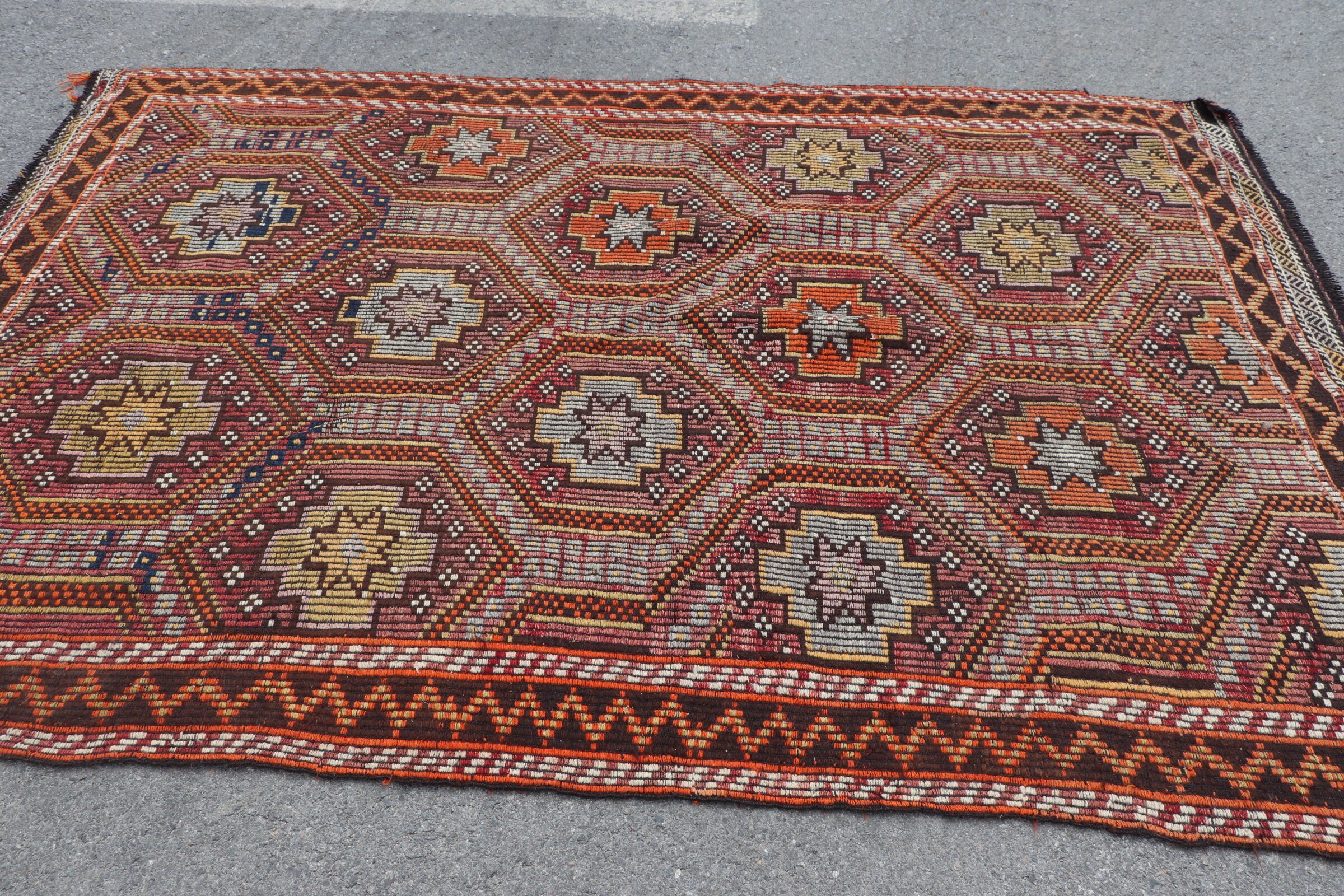 Kilim, Salon Halısı, 5.6x8.6 ft Büyük Halılar, Türk Halısı, Vintage Halı, Yer Halısı, Oturma Odası Halısı, Mutfak Halısı, Göçebe Halıları, Kahverengi Mutfak Halısı