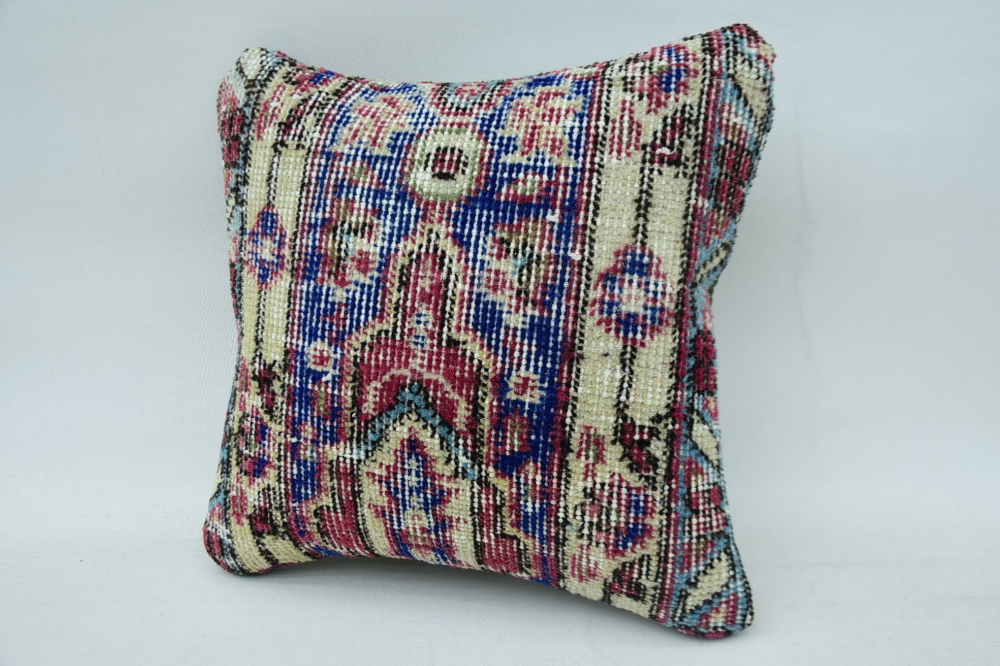 Pillow for Couch, Bolster Throw Cushion Case, Turkish Kilim Pillow, Gift Pillow, Vintage Kilim Pillow Pillow, 12"x12" Blue Cushion Case