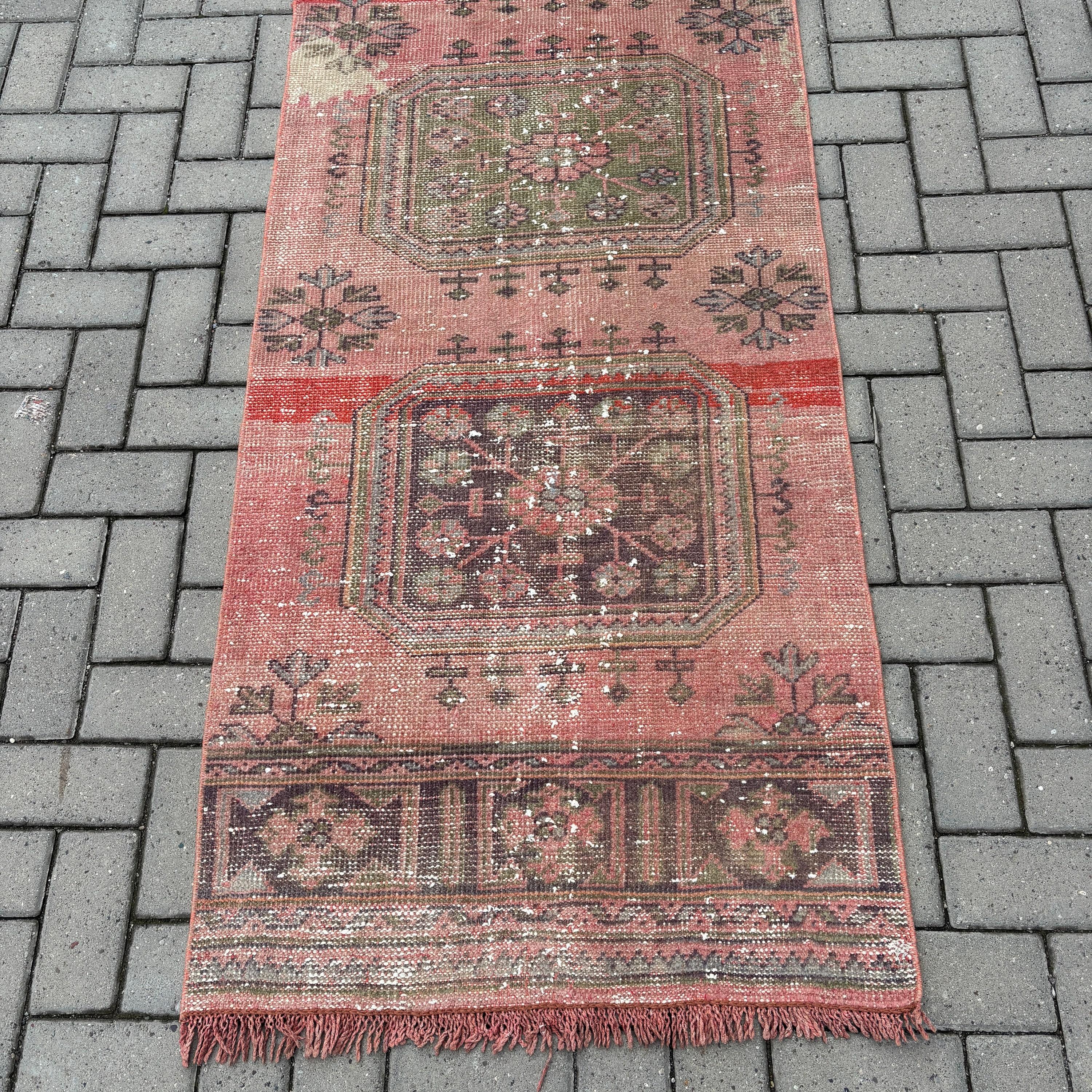 Türk Halıları, Harika Halı, Vintage Runner Halı, Vintage Halı, Turuncu Boho Halılar, 2.7x21.1 ft Runner Halı, Beni Ourain Runner Halı