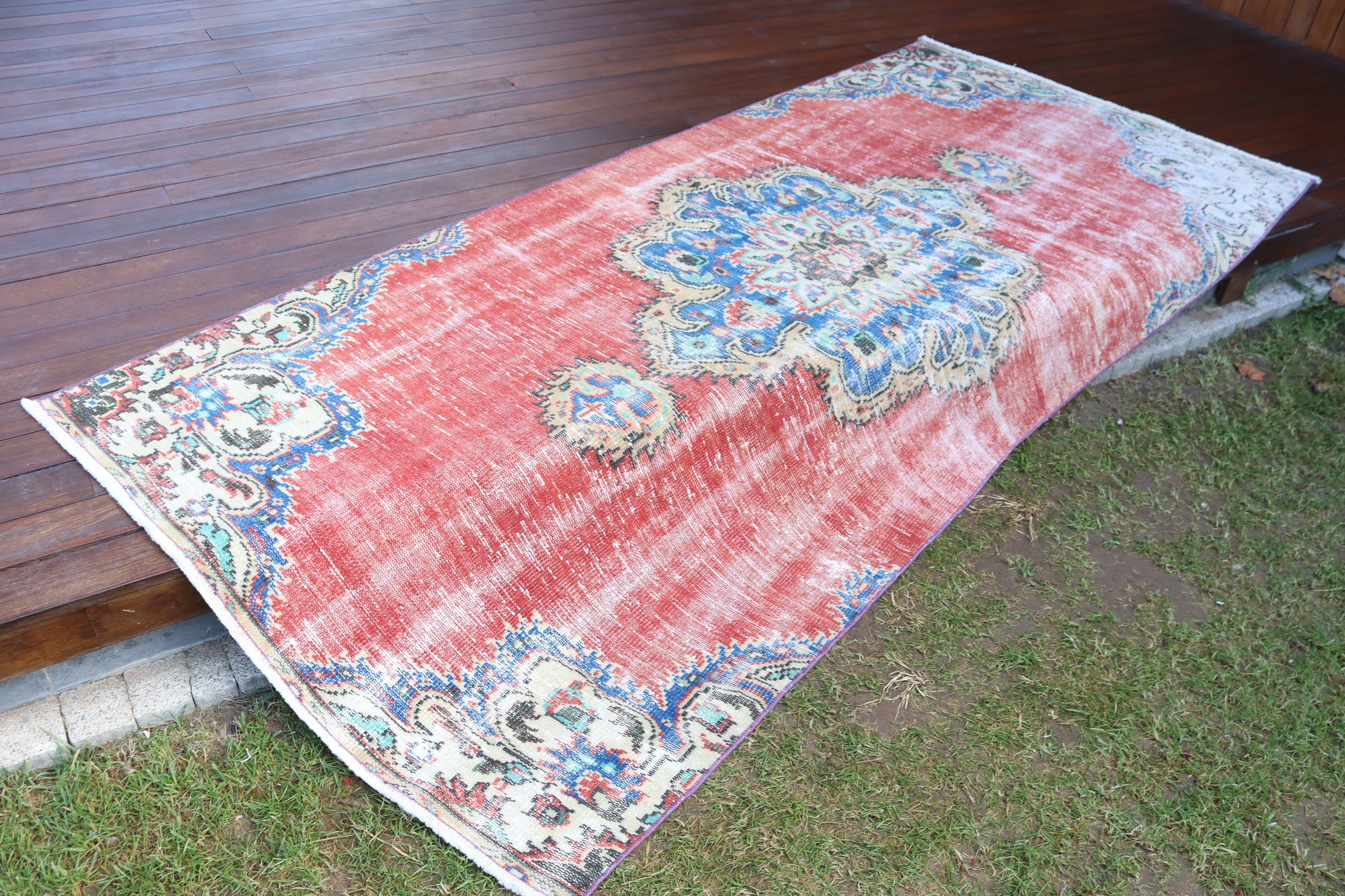 Vintage Halılar, 3,9x8,7 ft Alan Halısı, Boho Halıları, Oushak Alan Halıları, Kırmızı Mutfak Halısı, Vintage Alan Halıları, Mutfak Halısı, Türk Halıları