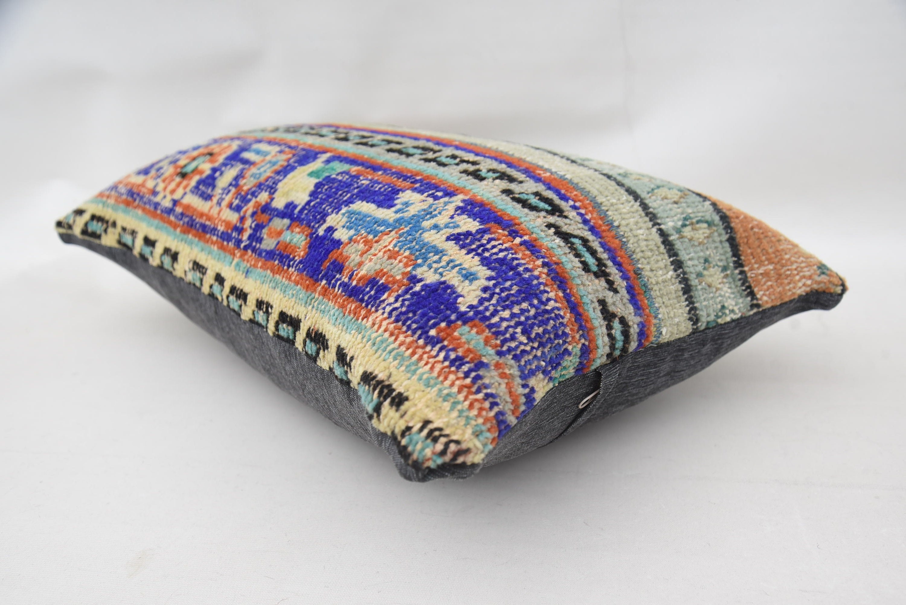 Vintage Kilim Throw Pillow, Boho Pillow, Wool Kilim Pillow Pillow, Aztec Cushion Case, Vintage Kilim Pillow, 16"x24" Blue Pillow Case