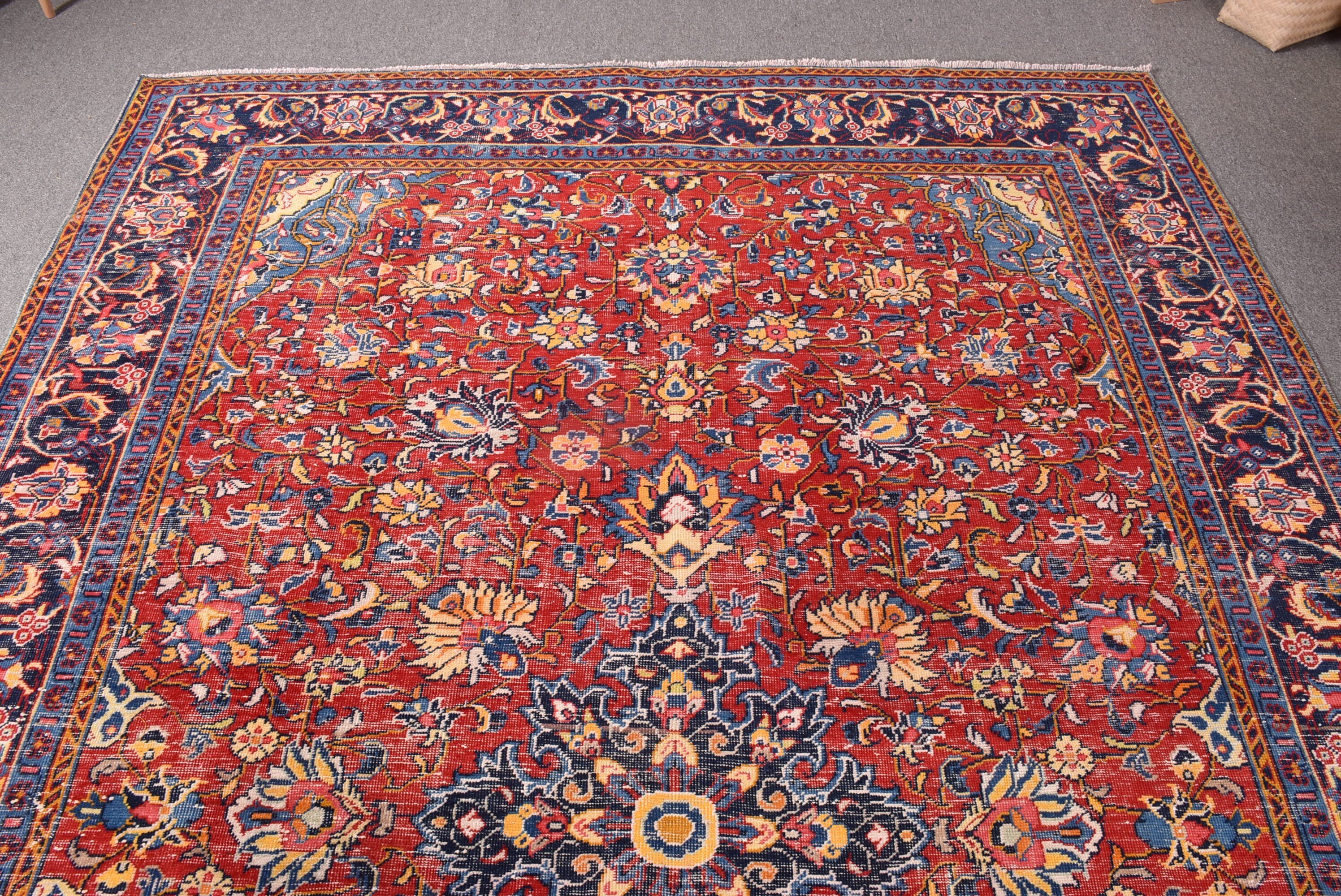 Türk Halısı, Büyük Oushak Halıları, Mutfak Halıları, Kırmızı El Dokuma Halısı, 6.9x9.8 ft Büyük Halıları, Oturma Odası Halısı, Vintage Halı, El Dokuma Halısı