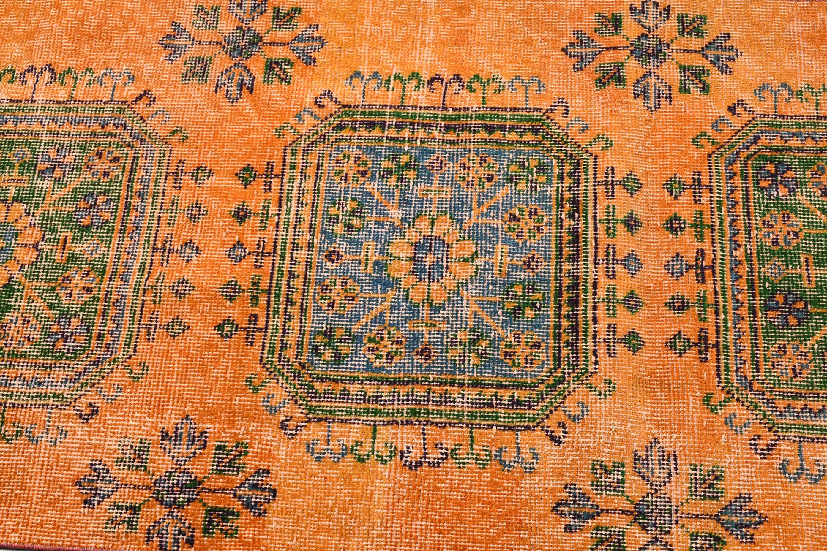 Vintage Halı, Ofis Halıları, Türk Halısı, 2.6x7.4 ft Runner Halısı, Ev Dekorasyonu Halısı, Turuncu Oushak Halısı, Merdiven Halıları, Koridor Halısı, Oryantal Halı