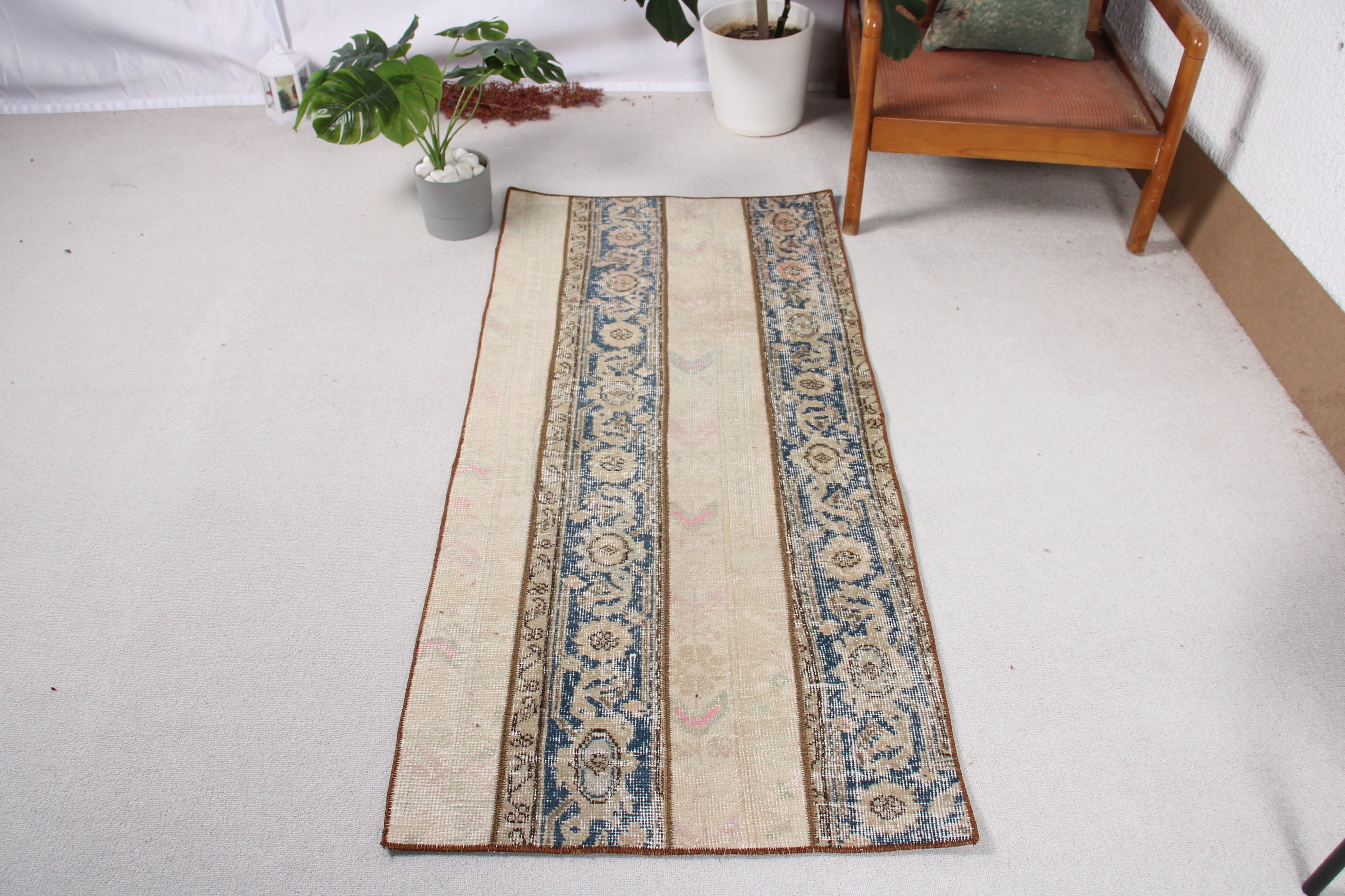 Türk Halısı, Paspas Halıları, Fas Halısı, Vintage Halılar, Bej Yün Halı, El Dokuma Halılar, 2,5x5,2 ft Küçük Halı, Organik Halı, Küçük Alan Halıları