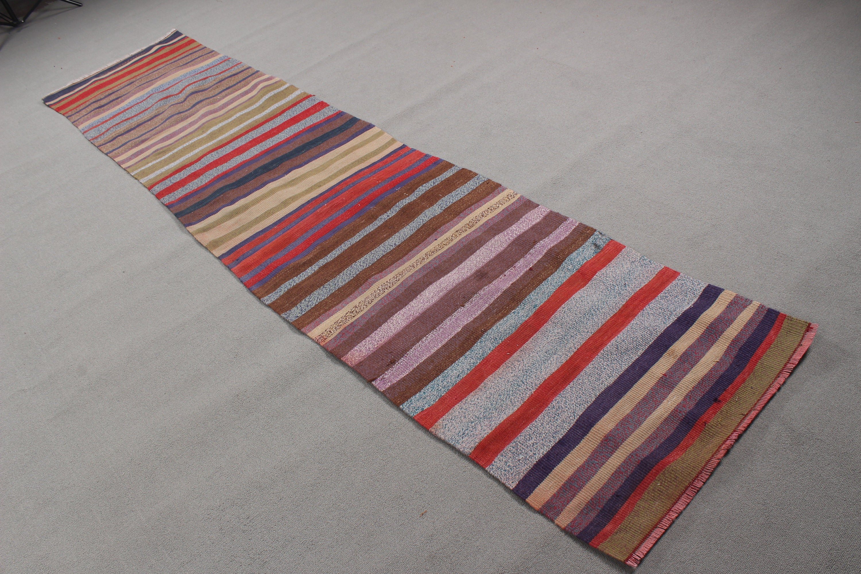 Kilim, Kitchen Rugs, Rainbow Geometric Rugs, Vintage Rug, Corridor Rug, Neutral Rugs, 2.3x10.8 ft Runner Rug, Turkish Rug, Home Decor Rugs