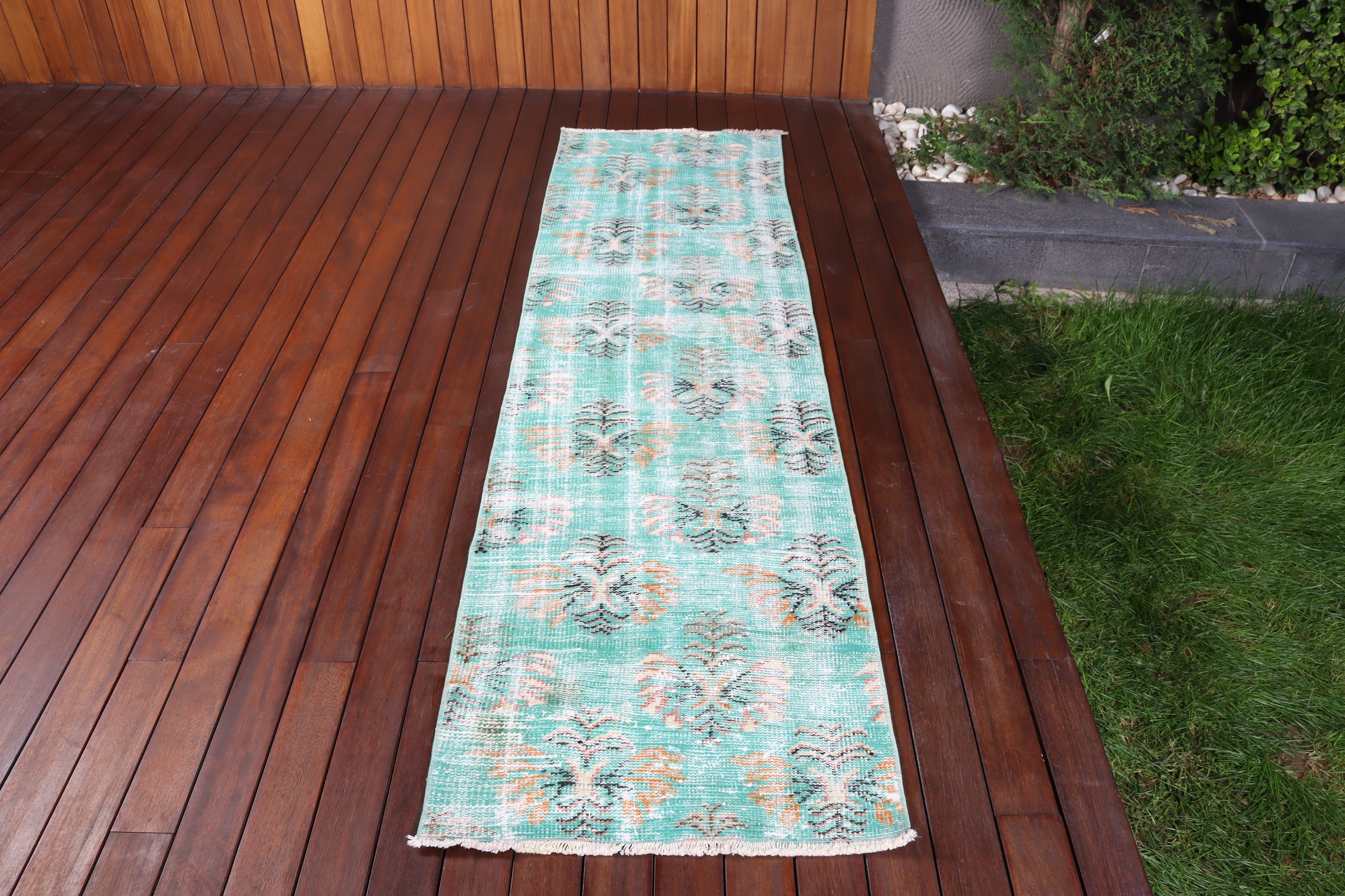 Ev Dekorasyonu Halıları, Merdiven Halısı, Vintage Halı, Türk Halısı, 2,2x7,8 ft Runner Halıları, Boho Halısı, Koridor Halıları, Yeşil Nötr Halı