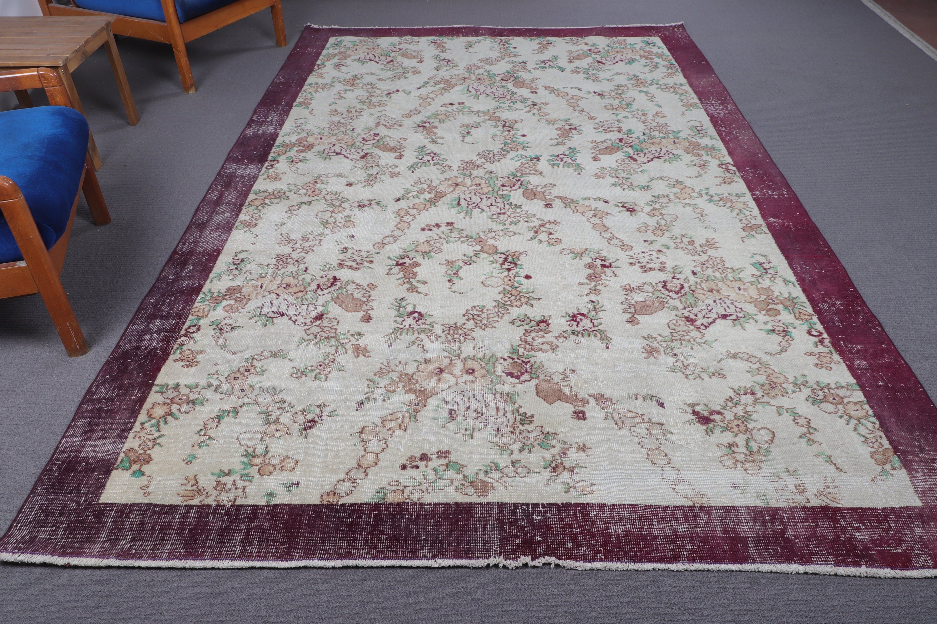 6.5x10 ft Büyük Halı, Bej Yatak Odası Halıları, Vintage Halılar, Büyük Boho Halısı, Oushak Halıları, Soğuk Halı, Yer Halıları, Türk Halıları, Yemek Odası Halısı