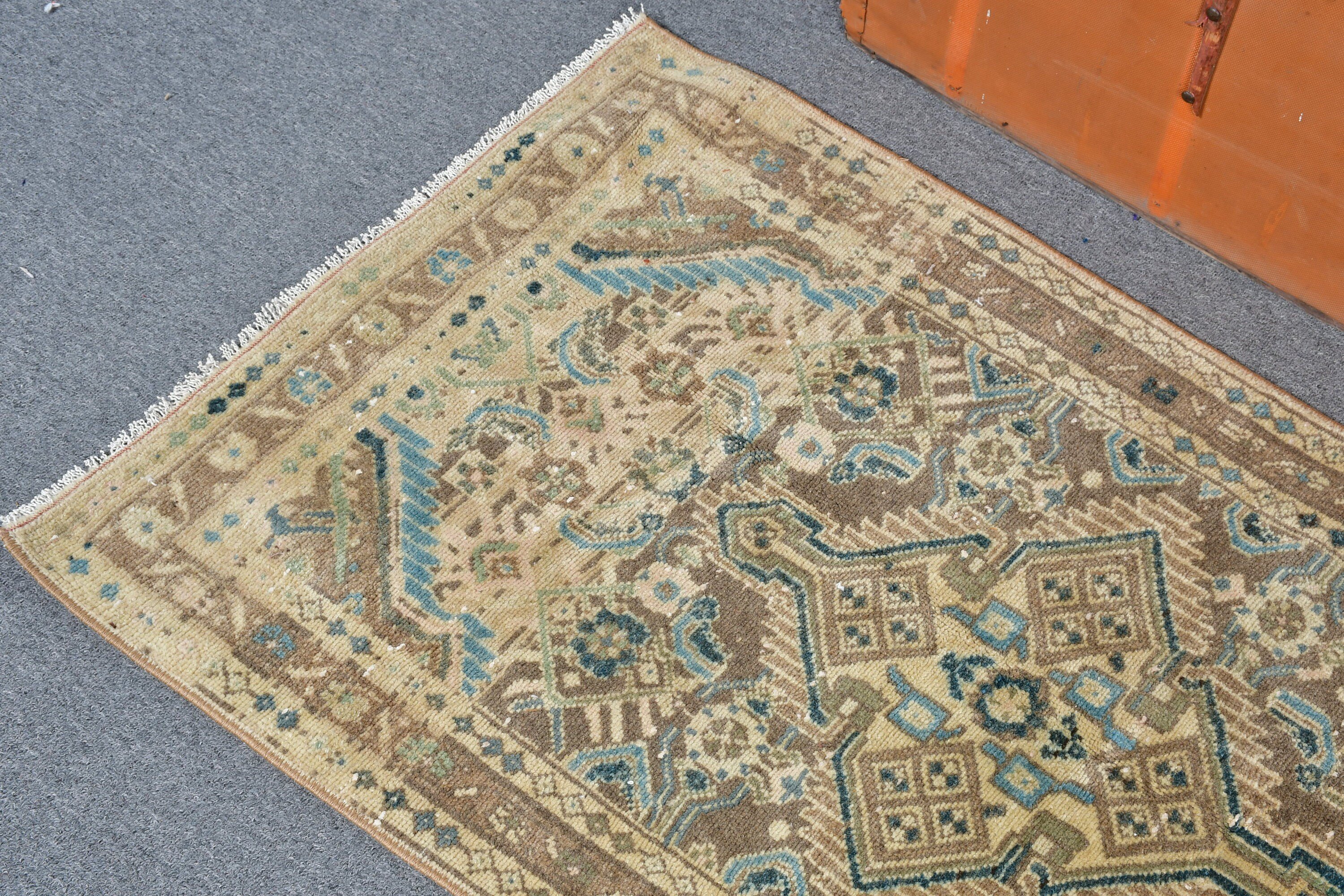 2.3x3.8 ft Küçük Halı, Türk Halısı, Paspas Halısı, Ev Dekor Halıları, Kahverengi Oushak Halısı, Araba Paspas Halısı, Vintage Halı, Mutfak Halıları, Oushak Halısı