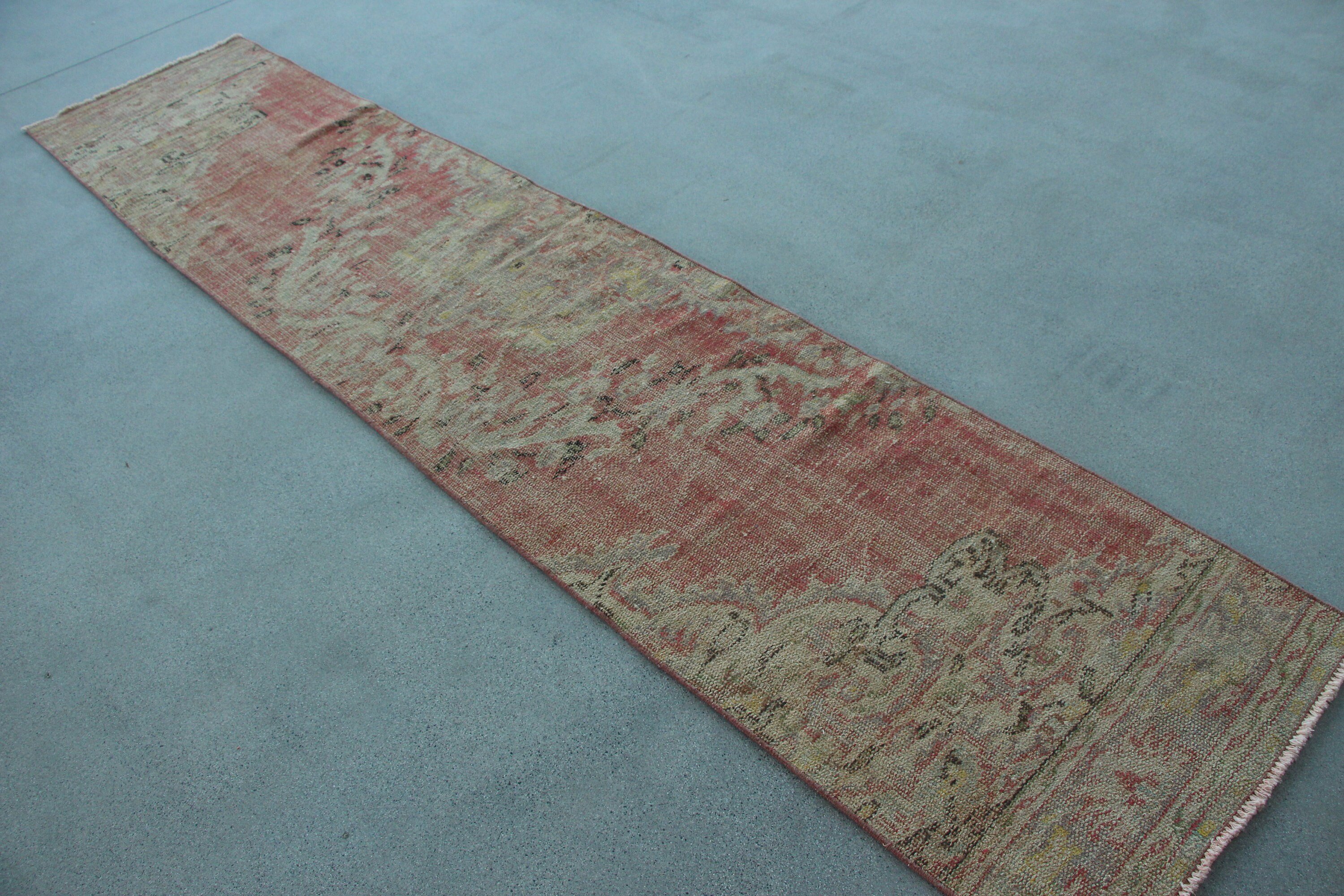 Turkish Rug, Rugs for Corridor, Vintage Rug, 2.2x10.5 ft Runner Rugs, Corridor Rug, Stair Rug, Cool Rug, Red Anatolian Rug, Bedroom Rugs