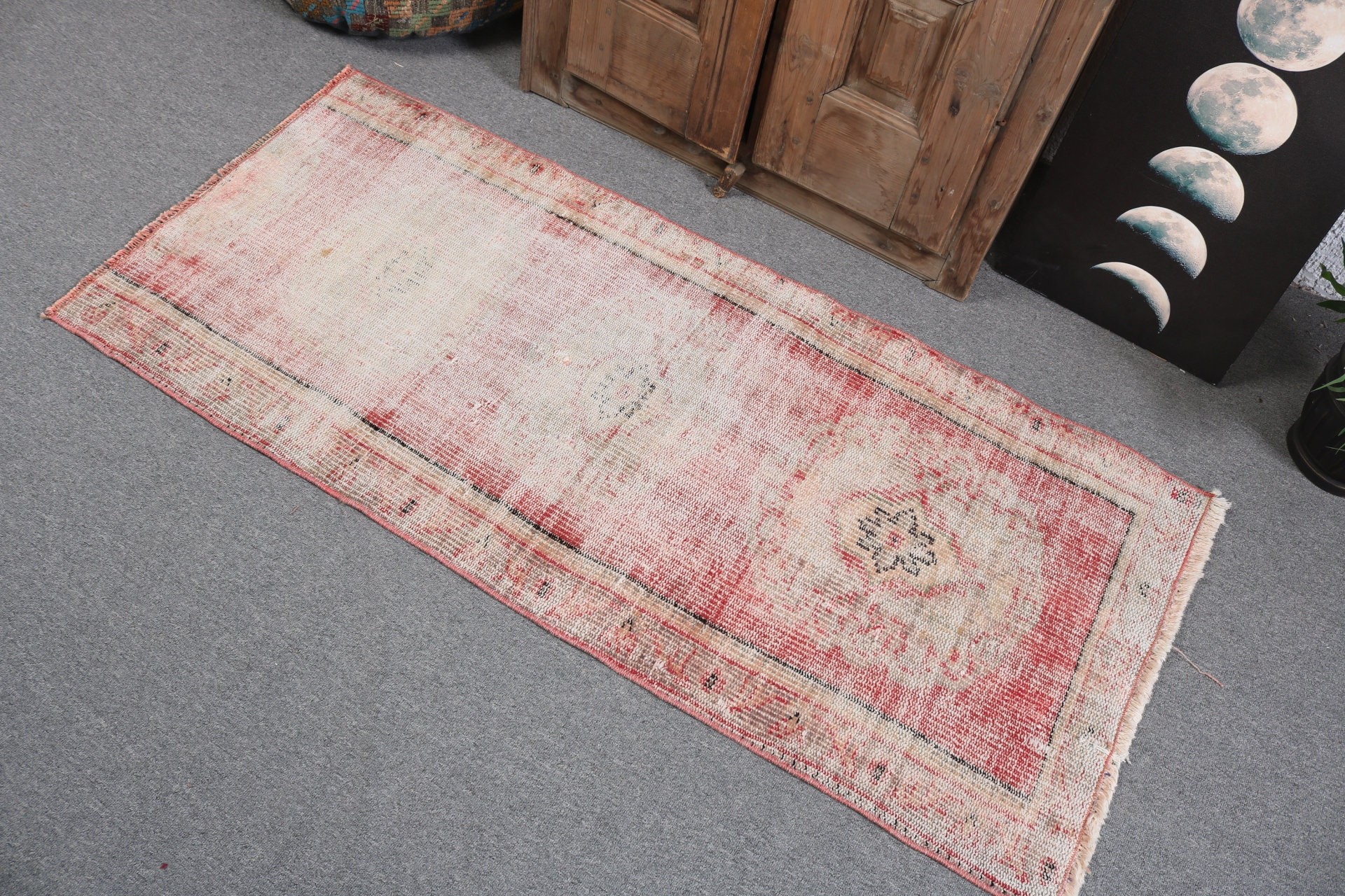 Beige Cool Rug, Oushak Rug, Turkish Rugs, Small Area Rug, 2.3x5.1 ft Small Rug, Vintage Rug, Rugs for Bath, Car Mat Rug, Handwoven Rugs