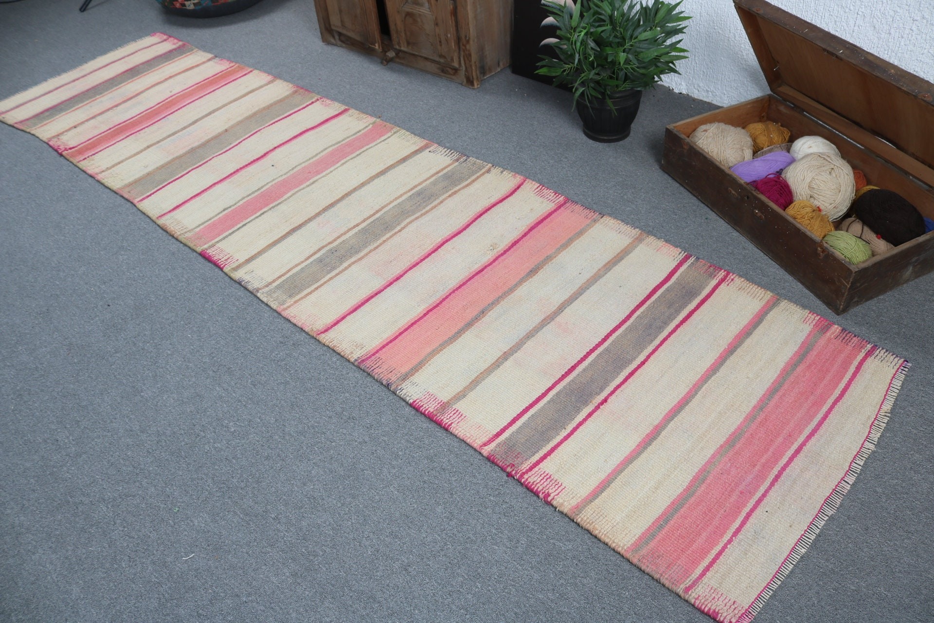 Neutral Rugs, Beni Ourain Runner Rug, Floor Rug, Turkish Rugs, Stair Rug, 2.7x11.2 ft Runner Rug, Beige Kitchen Rug, Boho Rug, Vintage Rug