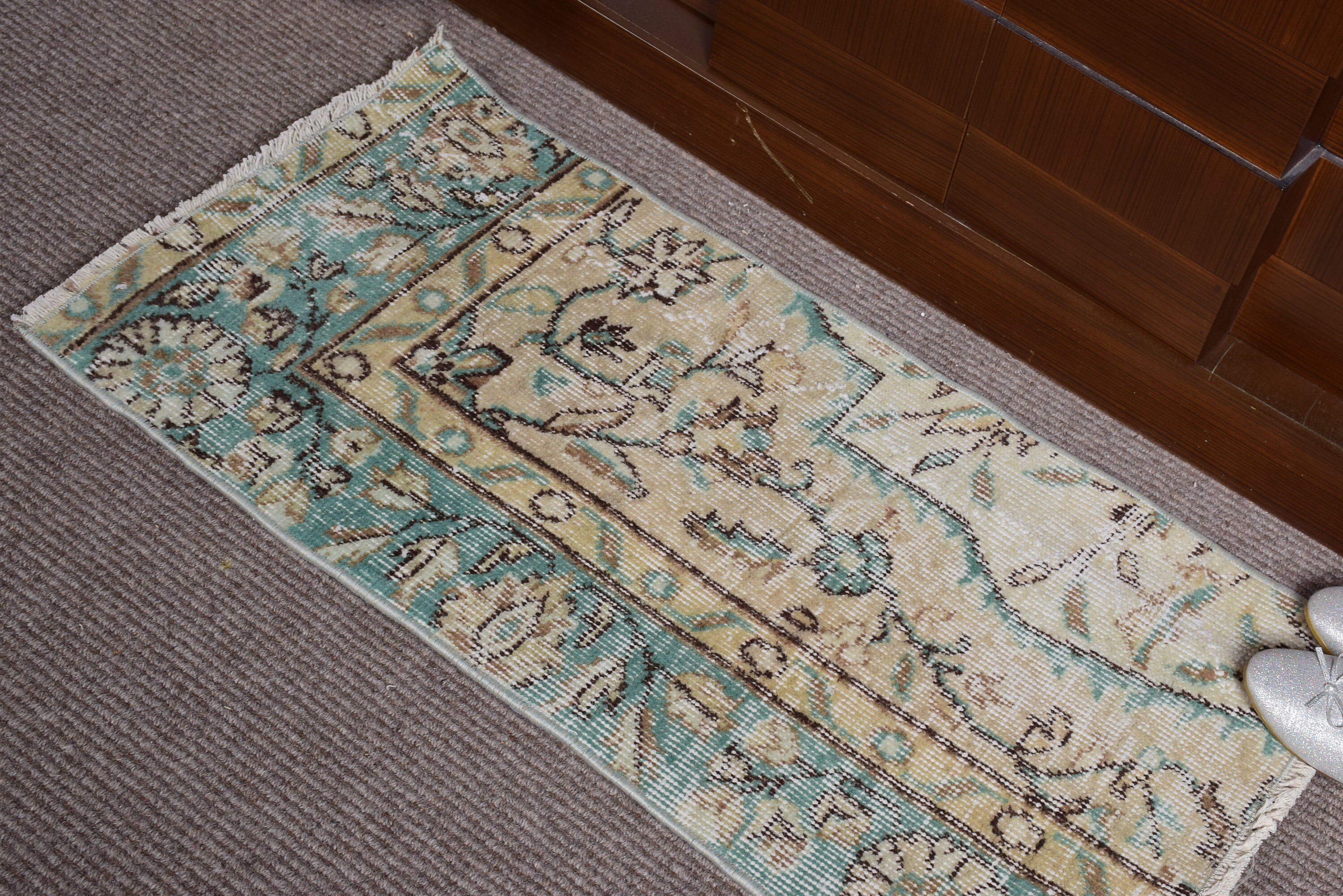 Duvara Asılı Halı, Yeşil Oushak Halı, Vintage Halı, Eklektik Halılar, Antika Halı, Yatak Odası Halısı, 1.5x2.8 ft Küçük Halı, Türk Halıları, Oryantal Halı