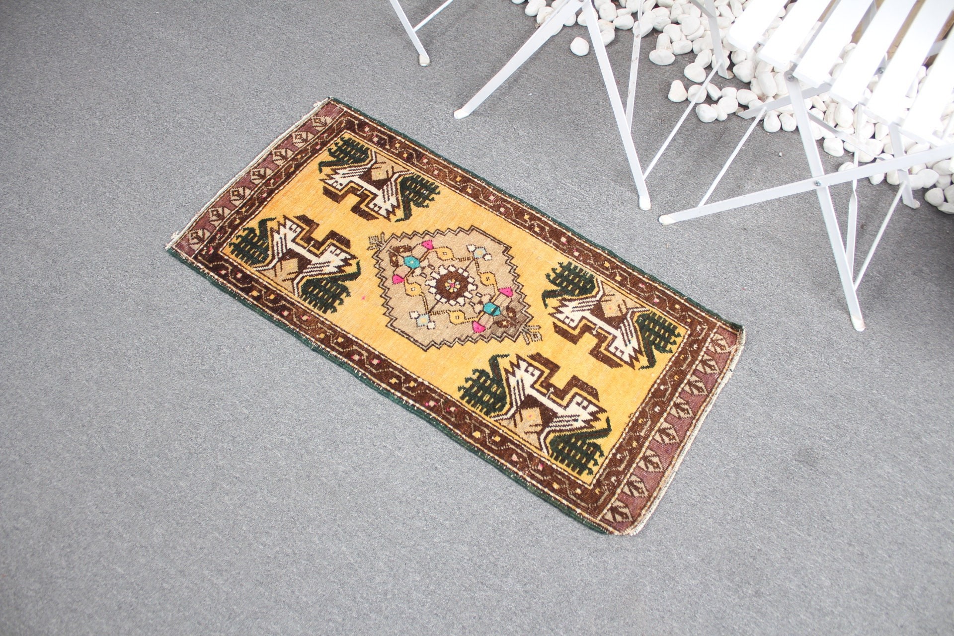 Turkish Rug, Vintage Rug, 1.6x3.2 ft Small Rug, Bedroom Rugs, Kitchen Rugs, Boho Rugs, Yellow Home Decor Rug, Car Mat Rugs