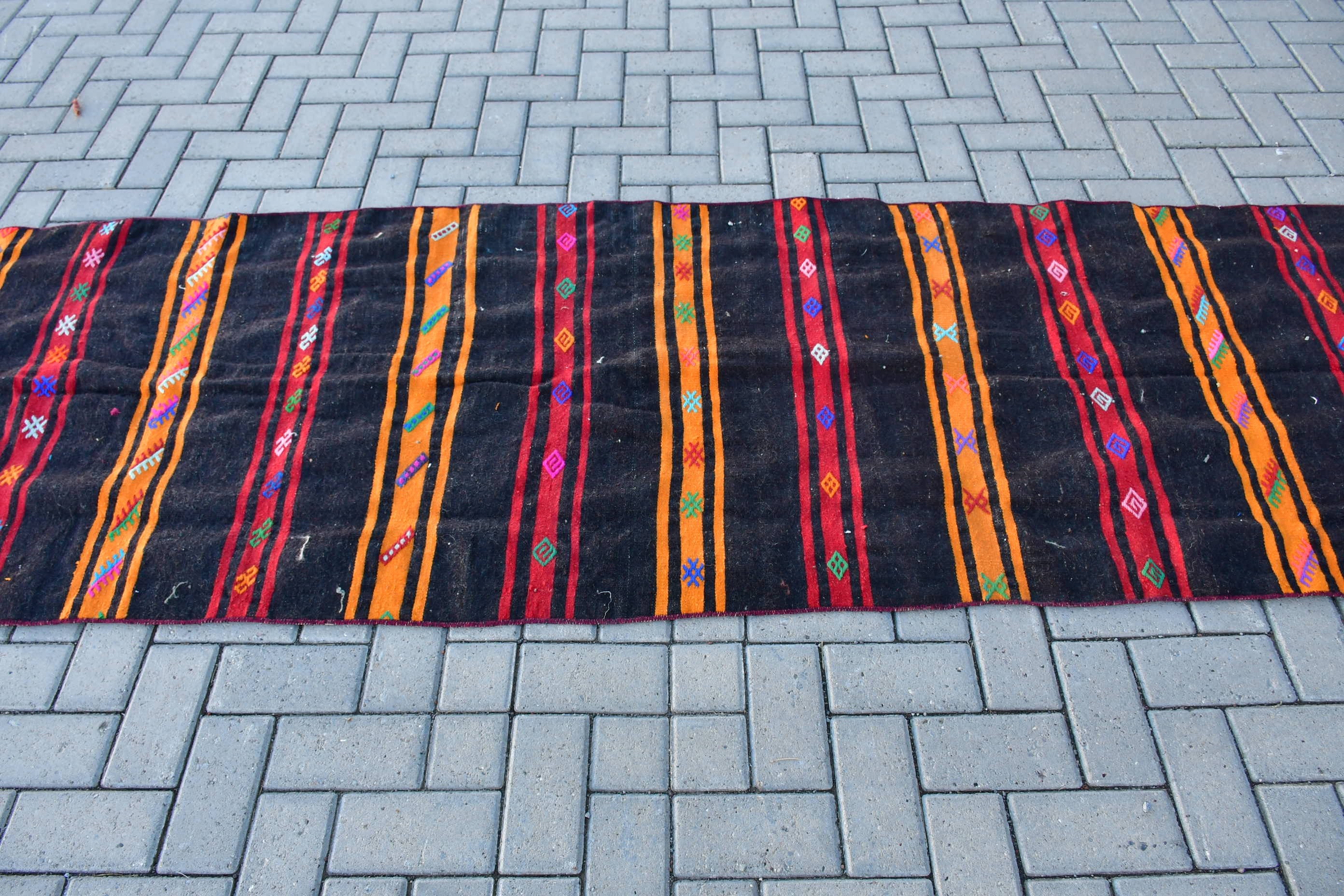 Koridor Halısı, Siyah Antika Halılar, Koşucu Halıları, 2,9x10,2 ft Koşucu Halısı, Yer Halısı, Yün Halısı, Havalı Halılar, Vintage Halılar, Kilim, Türk Halısı