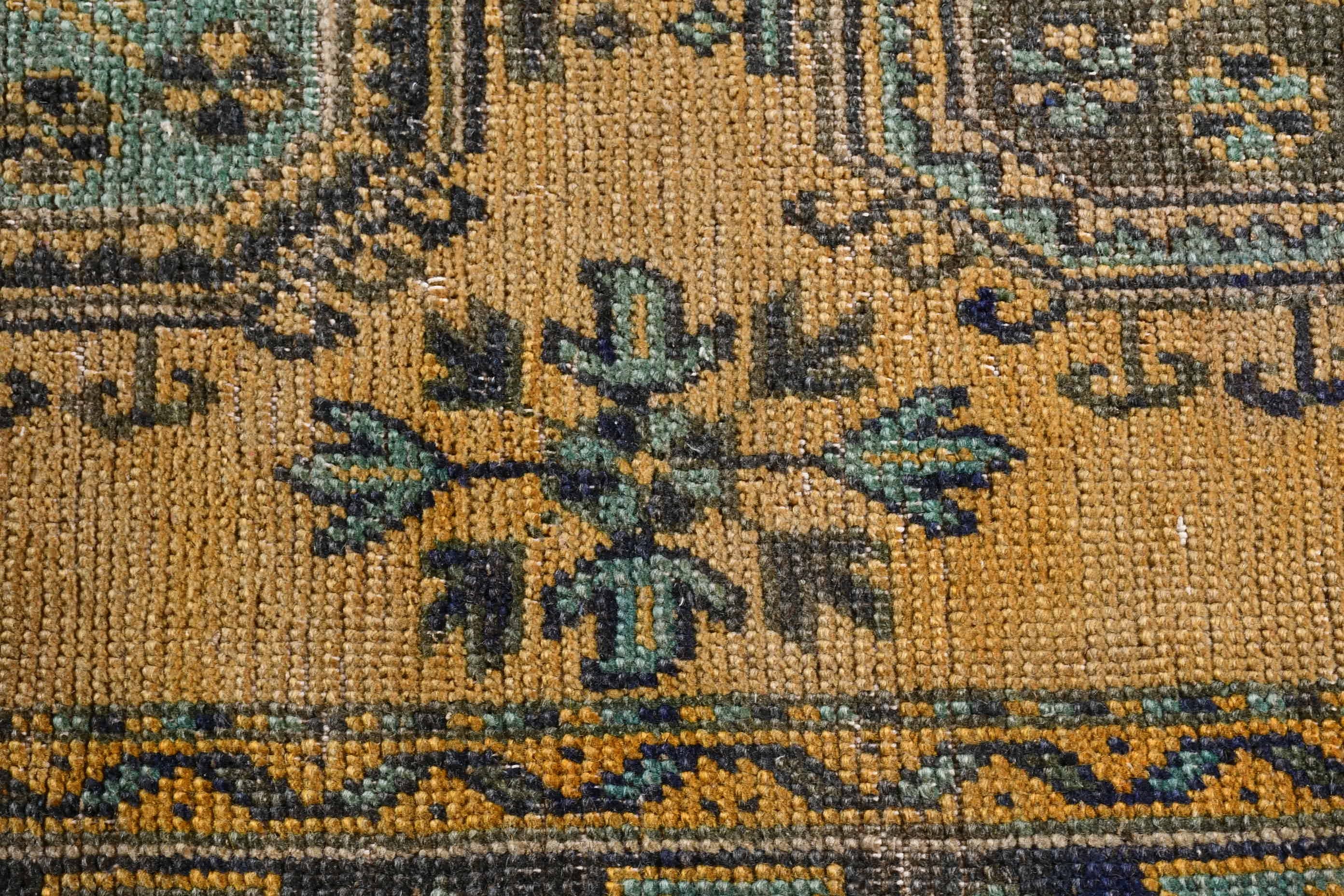 Turkish Rug, Vintage Rug, Kitchen Rug, Rugs for Corridor, 3.8x11.2 ft Runner Rugs, Yellow Oriental Rug, Old Rug, Oriental Rug