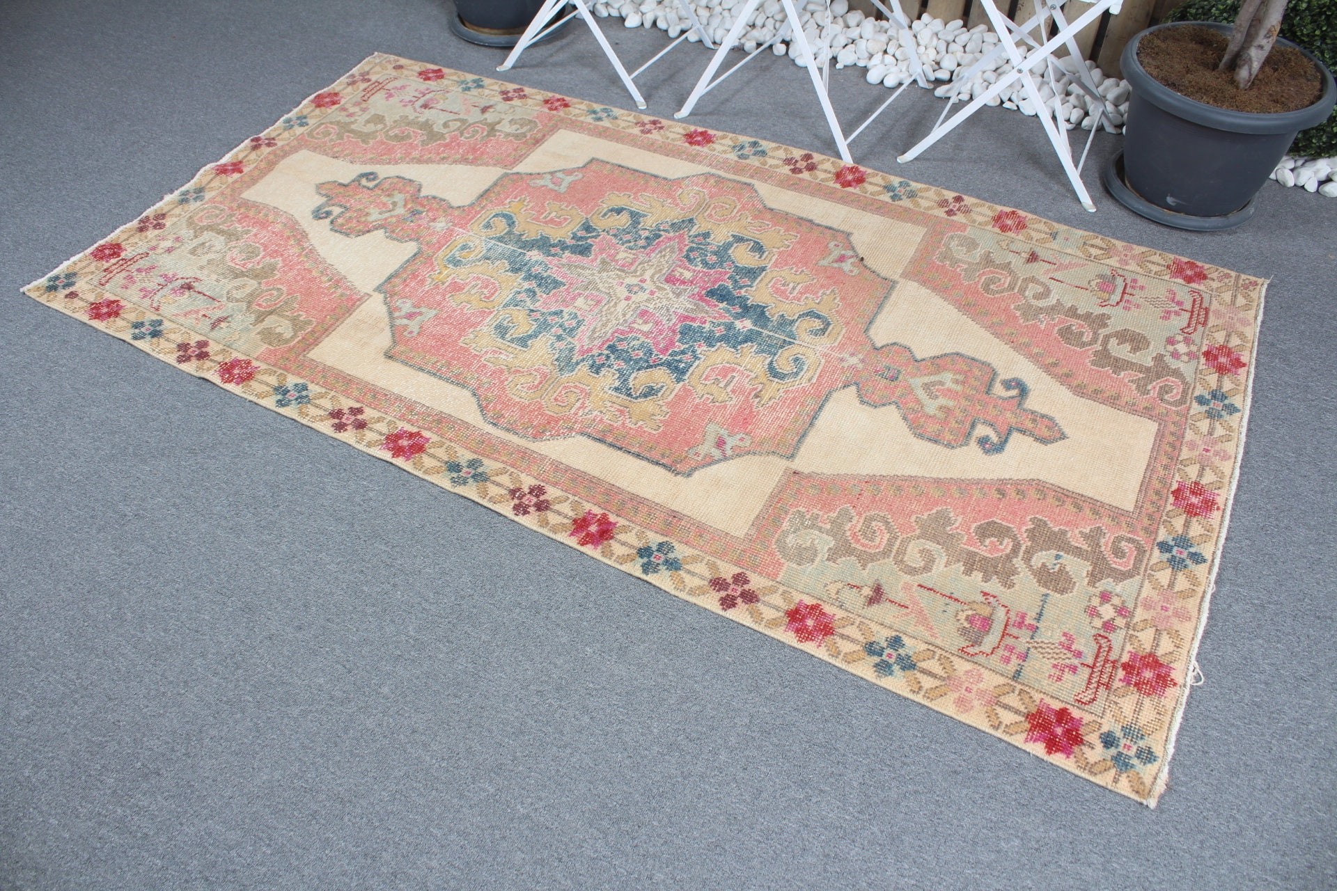 3.8x7.1 ft Area Rug, Vintage Rug, Cool Rugs, Bedroom Rug, Turkish Rug, Rugs for Bedroom, Eclectic Rug, Beige Cool Rugs, Dining Room Rugs