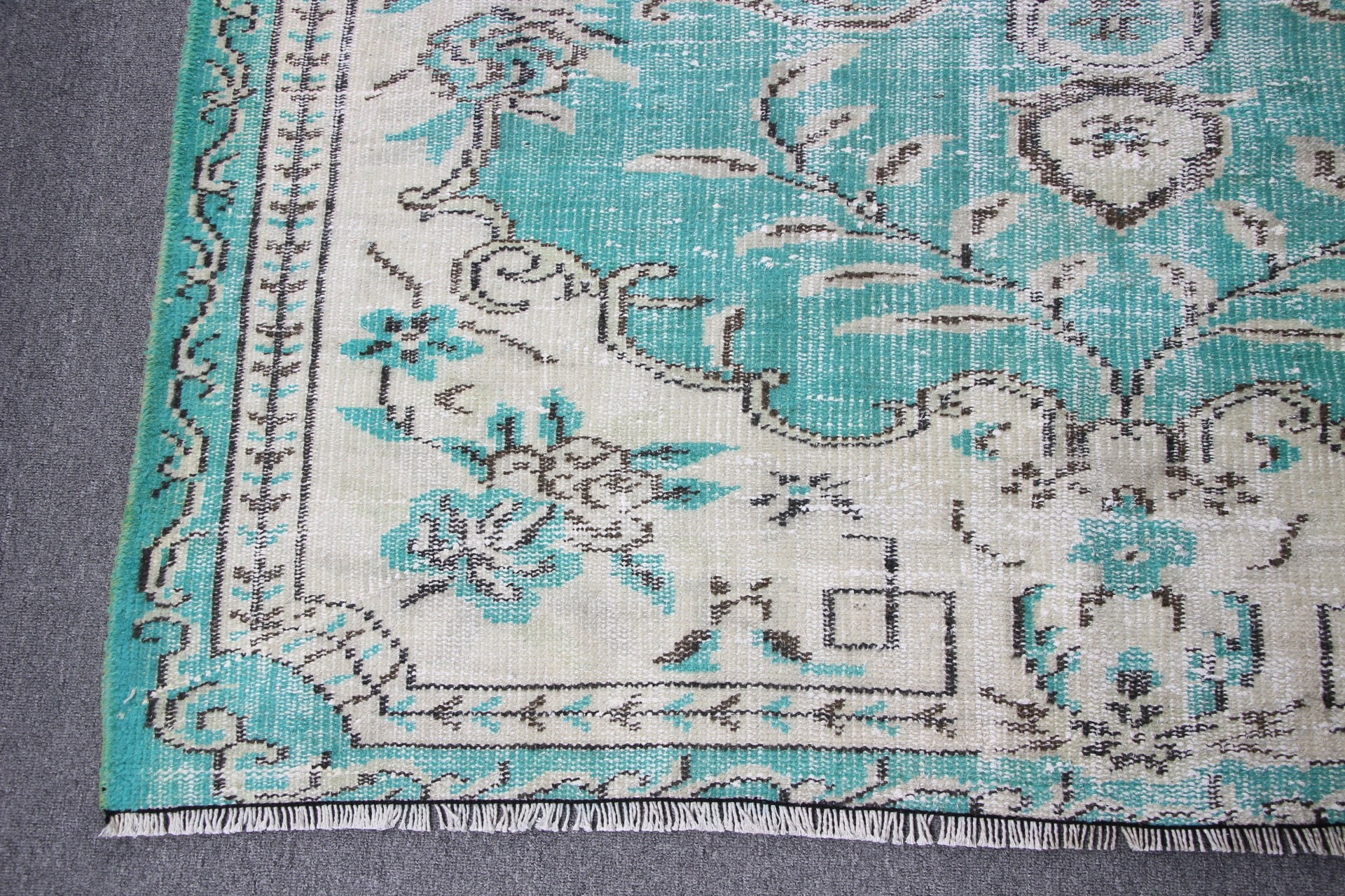 Bedroom Rugs, Retro Rug, Green Oriental Rugs, Dining Room Rug, Vintage Rug, Oushak Rug, 4.9x7.3 ft Area Rugs, Floor Rug, Turkish Rugs