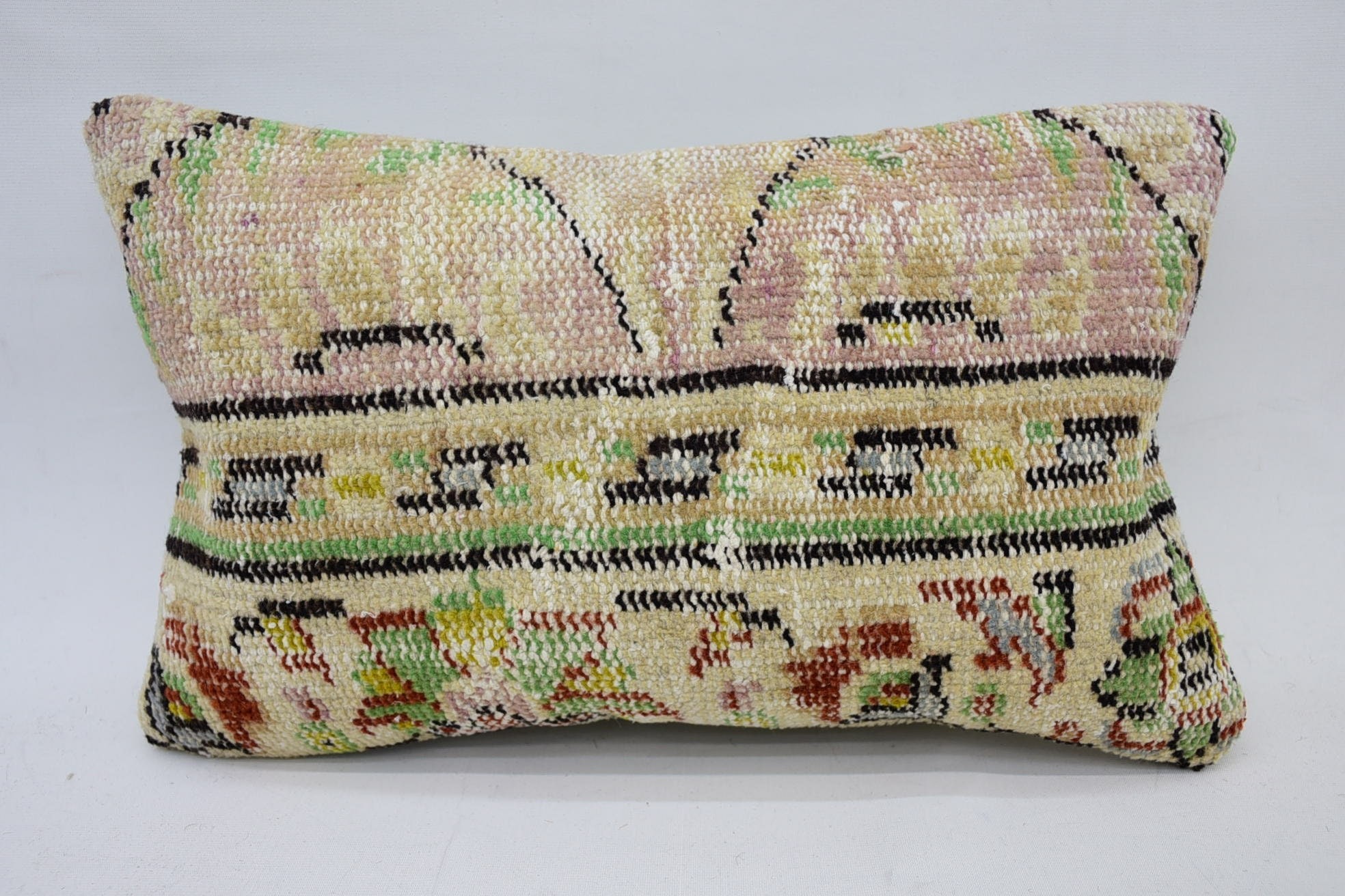 Designer Throw Pillow Sham, Kilim Pillow Cover, Turkish Pillow, Handmade Pillow Case, 12"x20" Pink Pillow, Boho Pillow