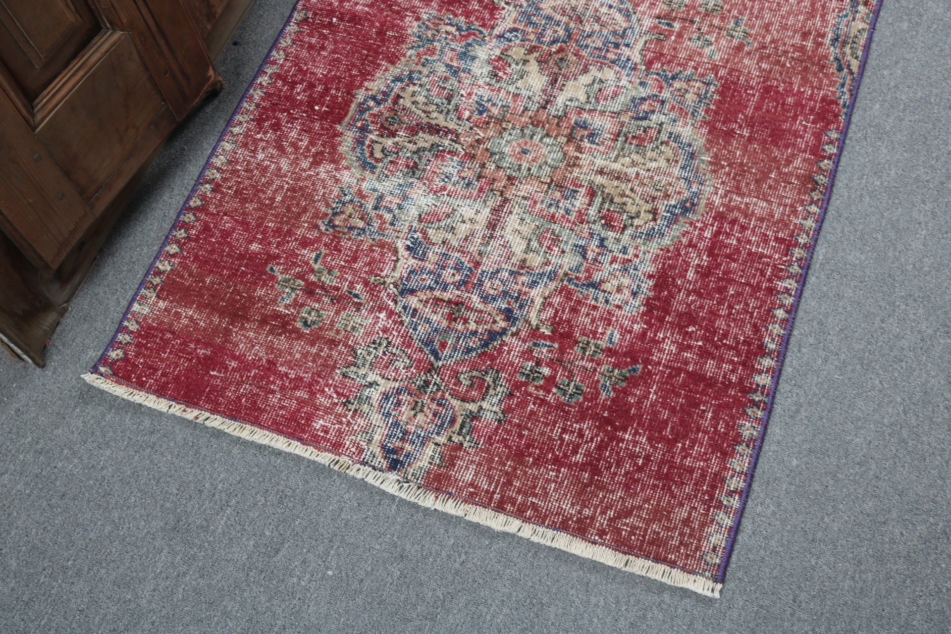 Türk Halısı, 2.6x3.1 ft Küçük Halılar, Kırmızı Oushak Halıları, Yatak Odası Halıları, El Dokuma Halıları, Banyo Halıları, Oryantal Halılar, Vintage Halı, Türkiye Halısı