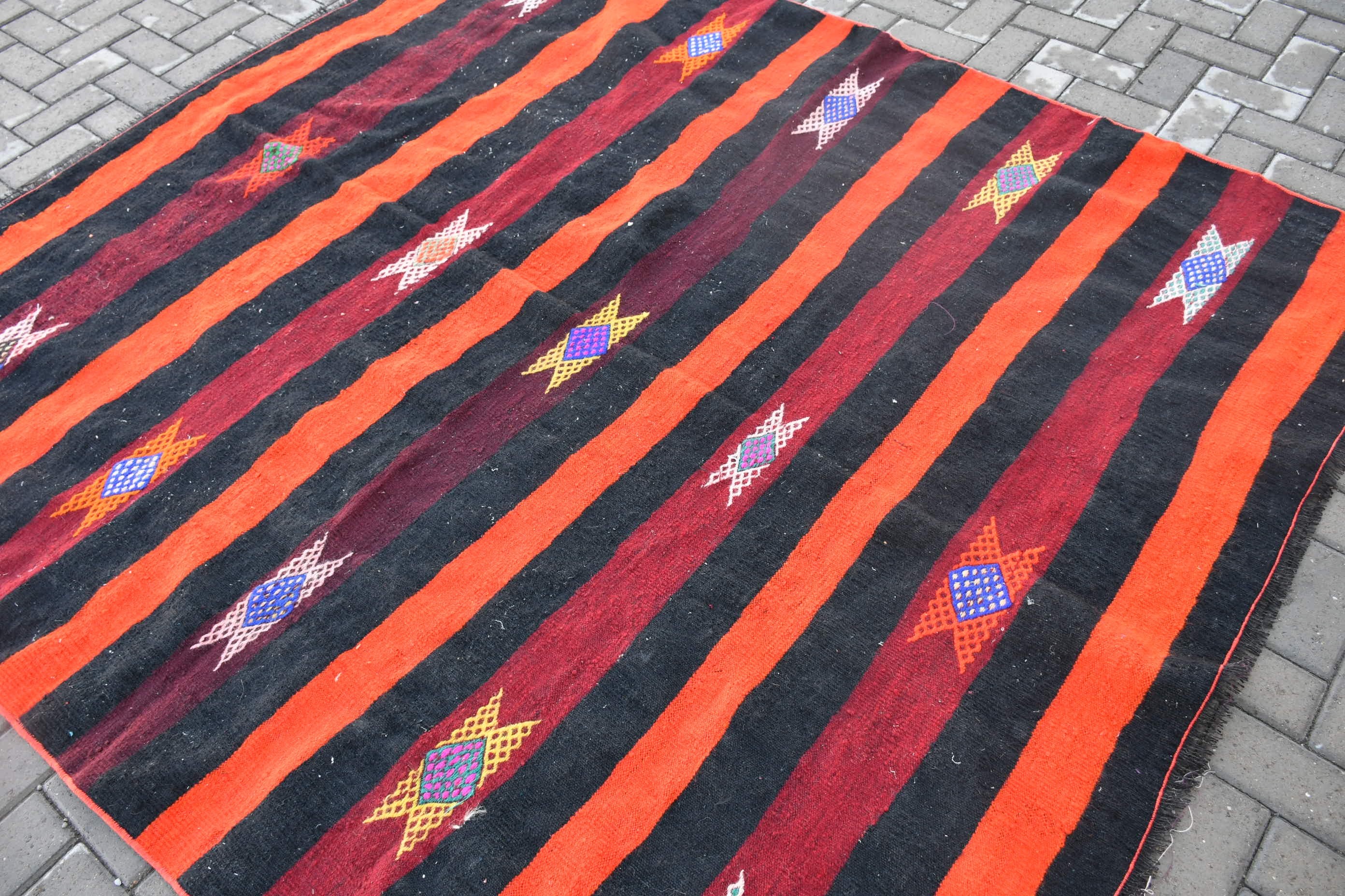 Vintage Halılar, Türk Halısı, Antika Halı, Siyah Soğuk Halı, 6.7x7.2 ft Büyük Halı, Salon Halısı, Kilim, Sanat Halısı, Oturma Odası Halıları, Yatak Odası Halıları