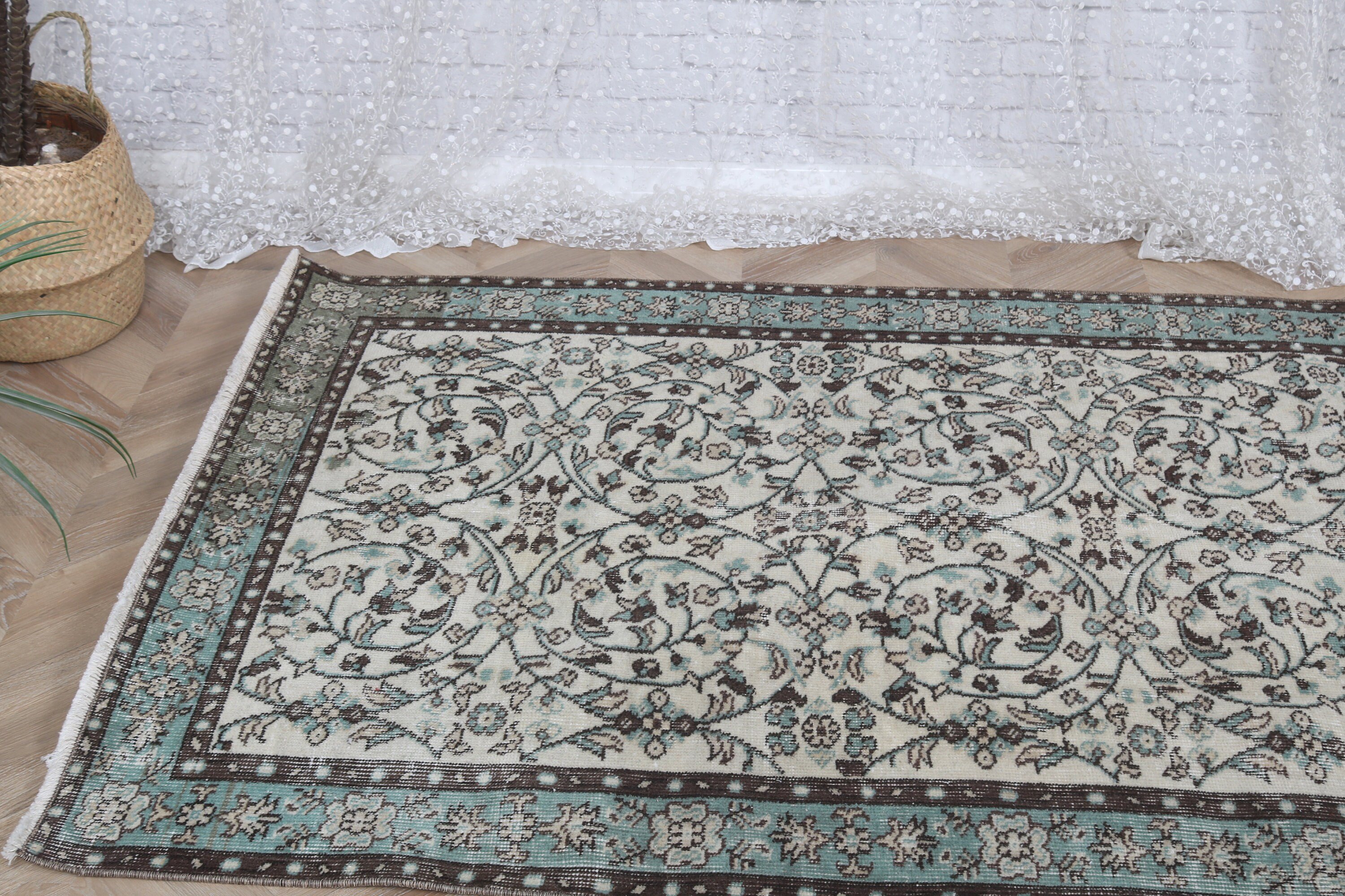 Bej Yün Halılar, 3,9x7,1 ft Alan Halısı, Oushak Halıları, İç Mekan Halısı, Vintage Halı, Türk Halıları, Oturma Odası Halıları, Havalı Halı, Yatak Odası Halıları