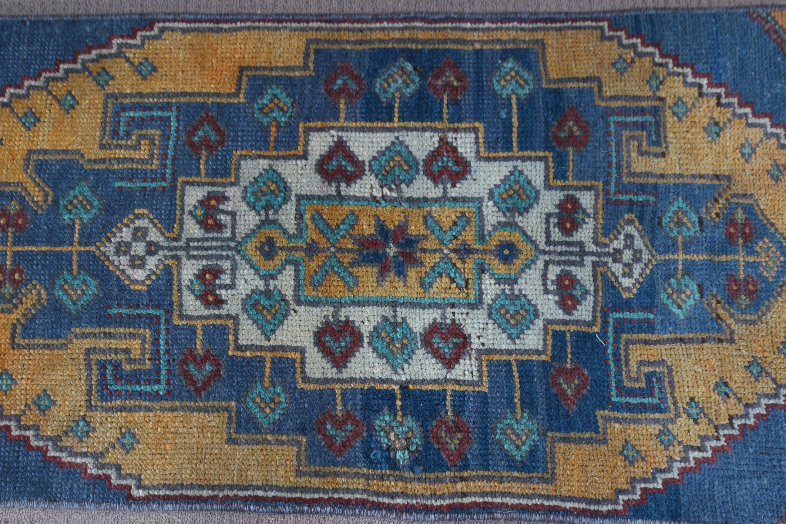 1.6x3.5 ft Küçük Halı, Yer Halıları, Giriş Halısı, Banyo Halıları, Vintage Halı, Oushak Halıları, Türk Halıları, Duvara Asma Halılar, Mavi Oushak Halı