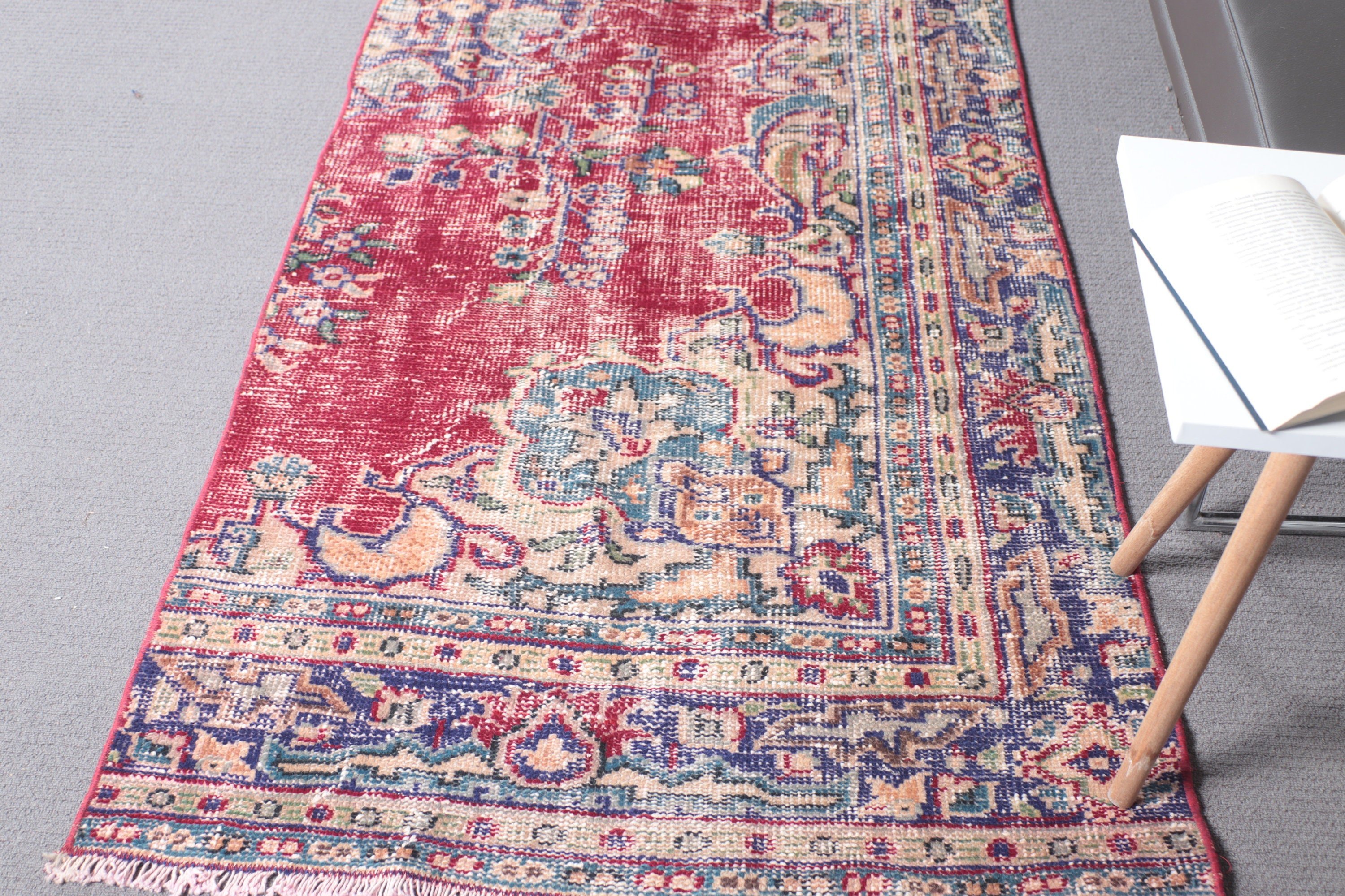 Vintage Halı, 3x9.7 ft Runner Halı, Vintage Runner Halıları, Oryantal Halılar, Koridor Halısı, Kırmızı Yer Halıları, Açıklama Halısı, Türk Halıları