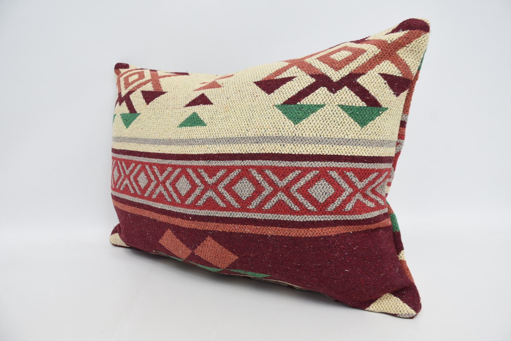 Vintage Pillow, 16"x24" Red Pillow Sham, Boho Throw Pillow Case, Retro Pillow Case, Pillow for Couch, Kilim Pillow Cover