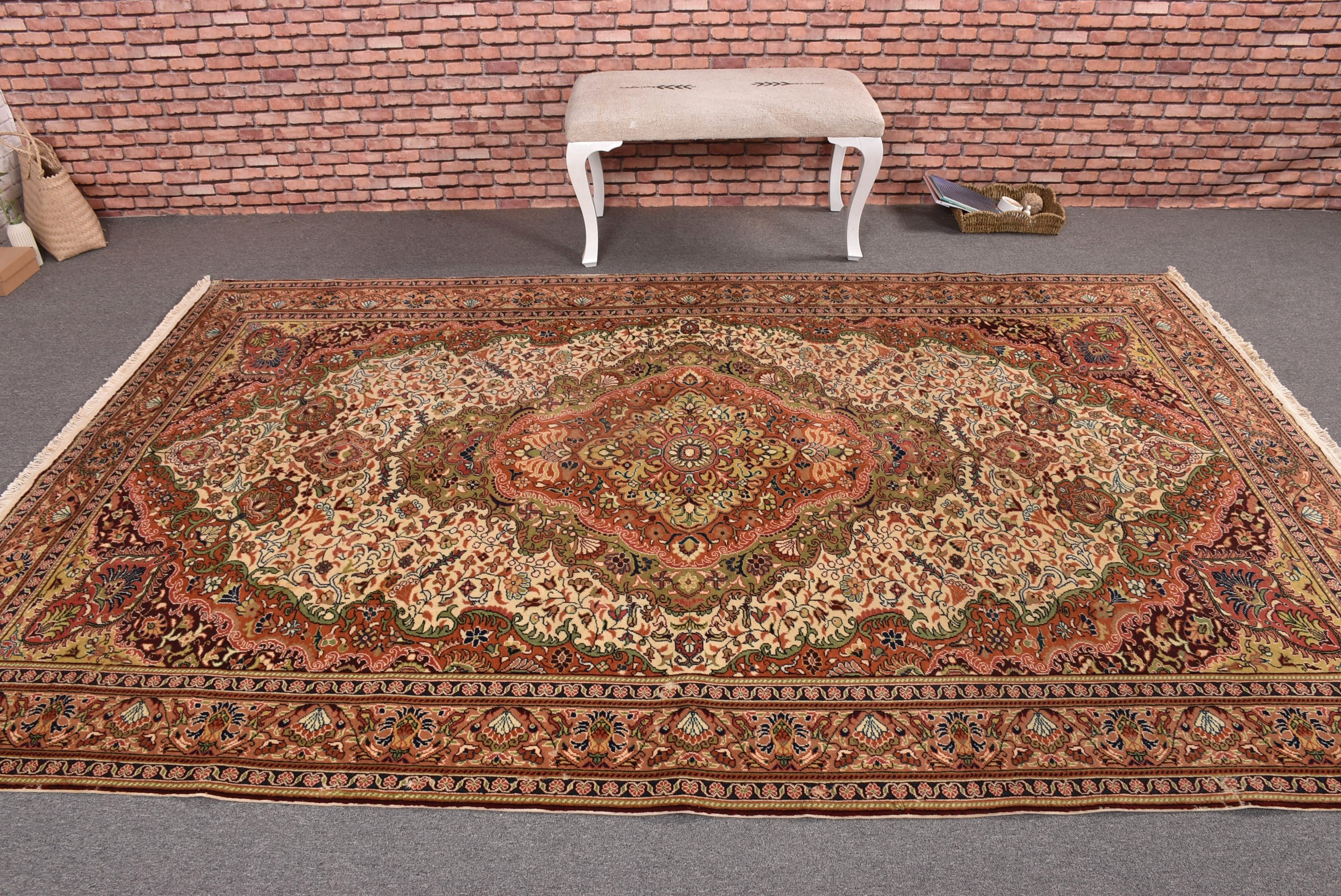 Salon Halıları, Antika Halılar, Türk Halıları, Yatak Odası Halısı, Estetik Halılar, Vintage Halı, 6.4x9.8 ft Büyük Halı, Turuncu Oushak Halıları, Oushak Halıları