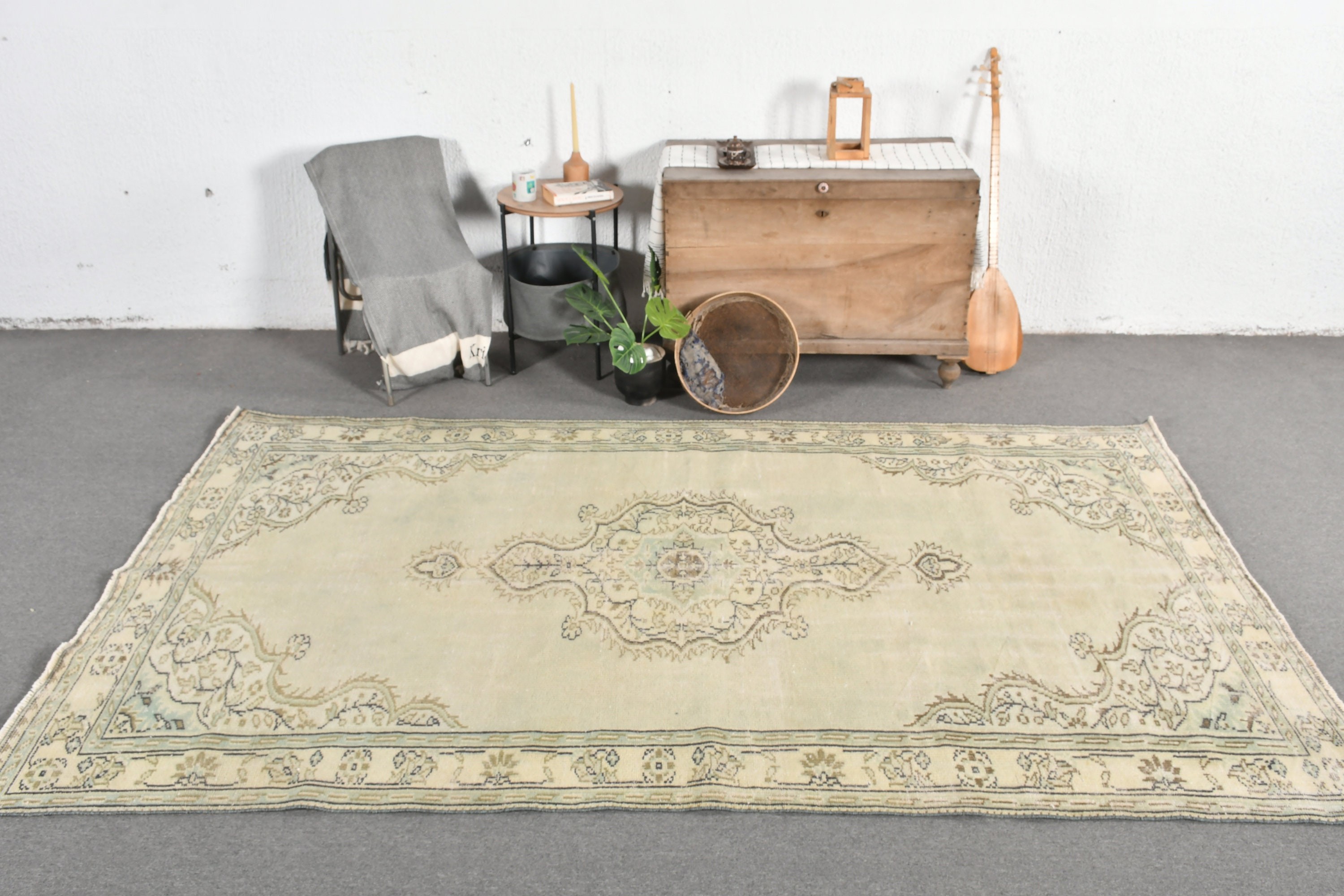 Green Home Decor Rug, Turkish Rugs, Home Decor Rugs, Living Room Rug, 6x9.6 ft Large Rugs, Vintage Rug, Salon Rug, Muted Rugs