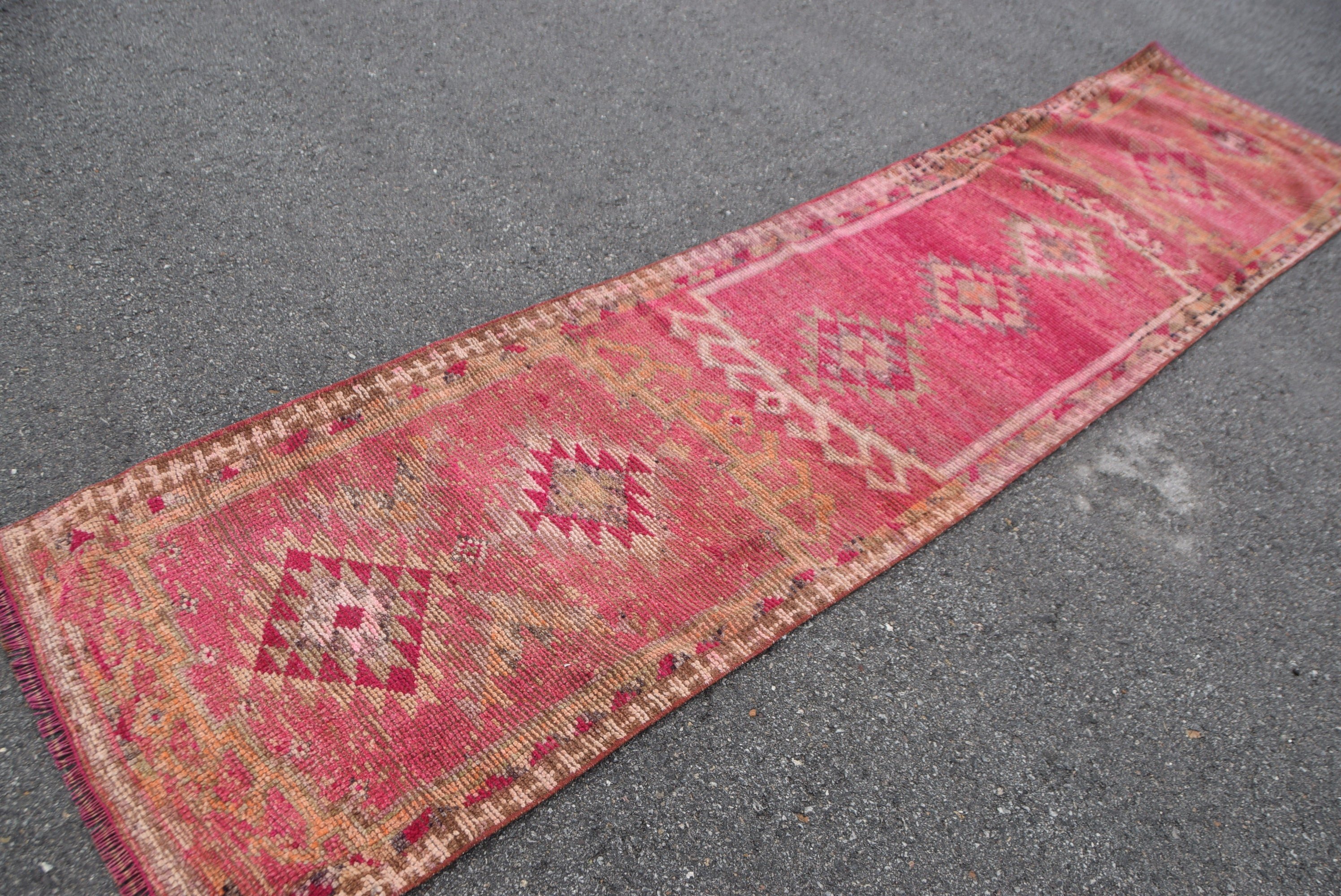 Pink Oushak Rug, Rugs for Stair, Turkish Rug, Art Rug, Antique Rug, Kitchen Rug, Cool Rug, 2.8x12 ft Runner Rug, Vintage Rug, Hallway Rug